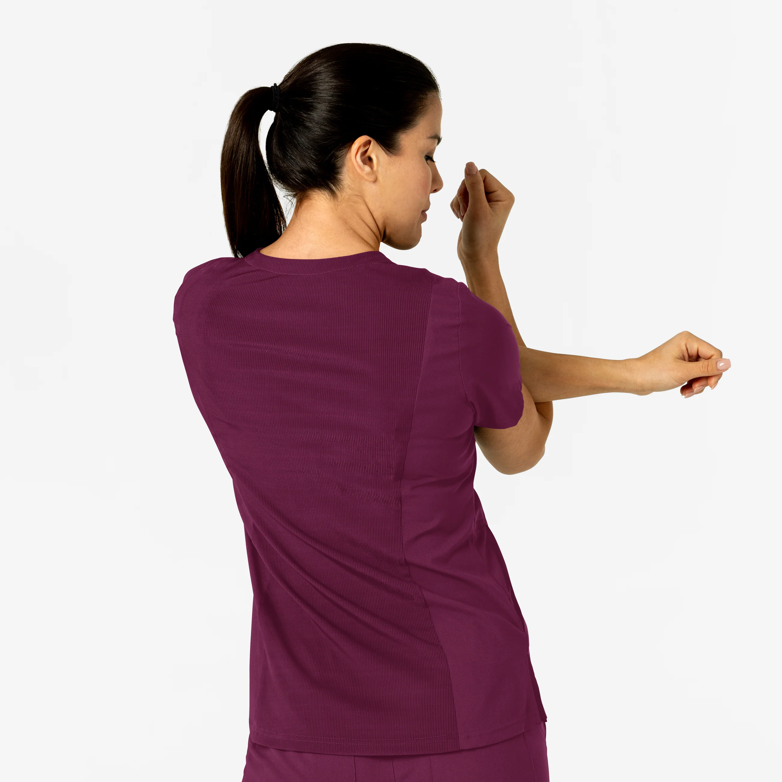 W123 Women's Flex-n-Reach V-Neck Scrub Top - Wine - Image 10