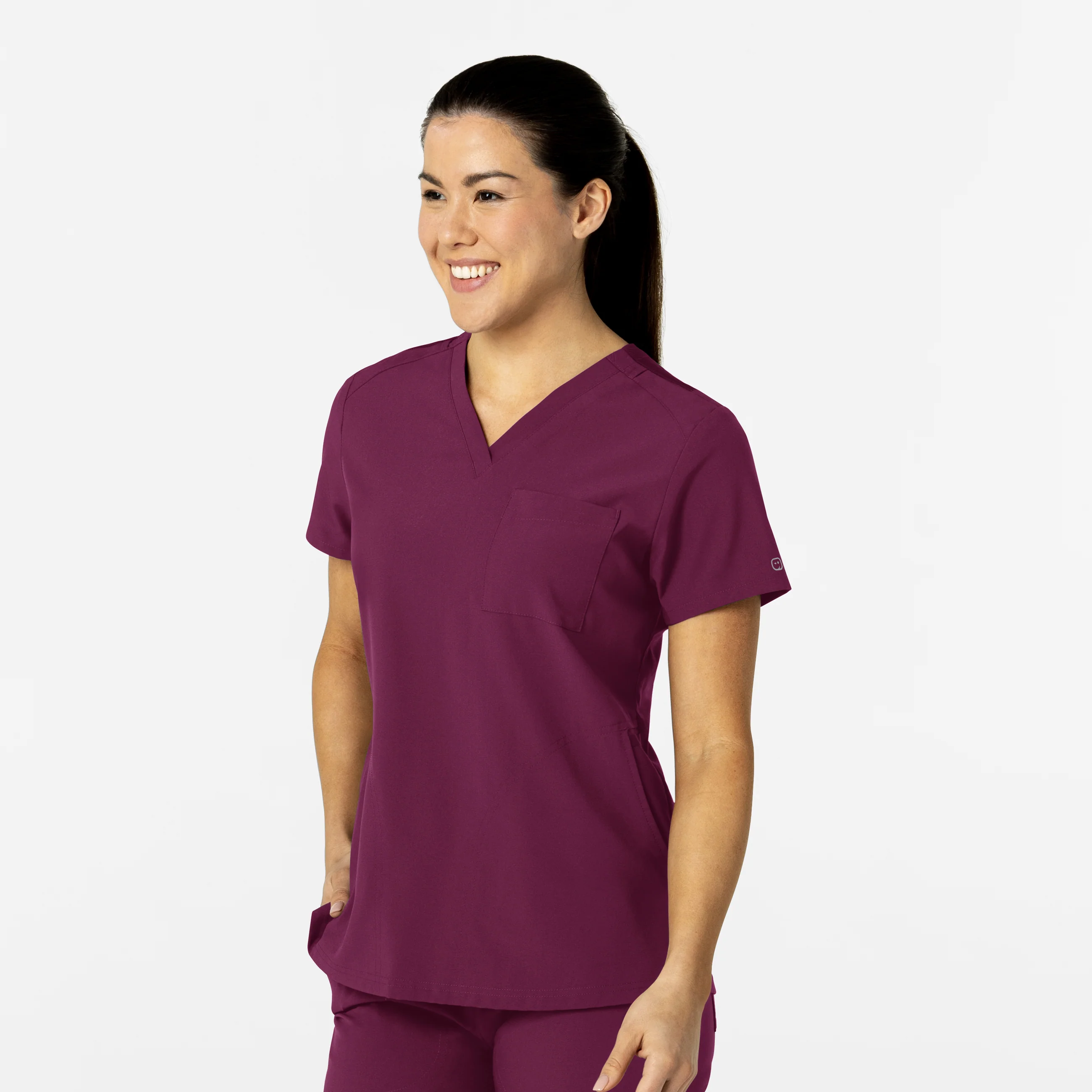 W123 Women's Flex-n-Reach V-Neck Scrub Top - Wine - Image 4