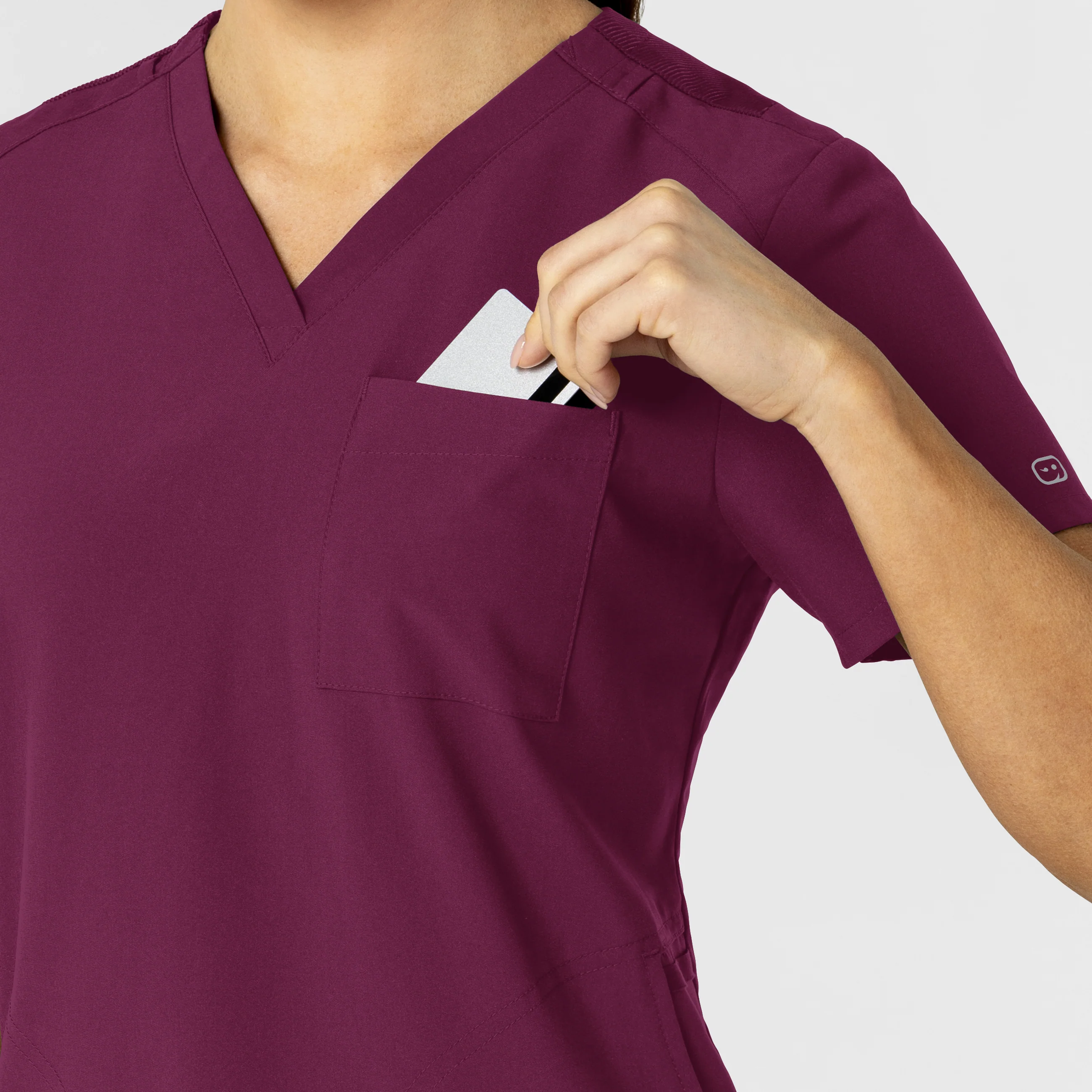 W123 Women's Flex-n-Reach V-Neck Scrub Top - Wine - Image 6