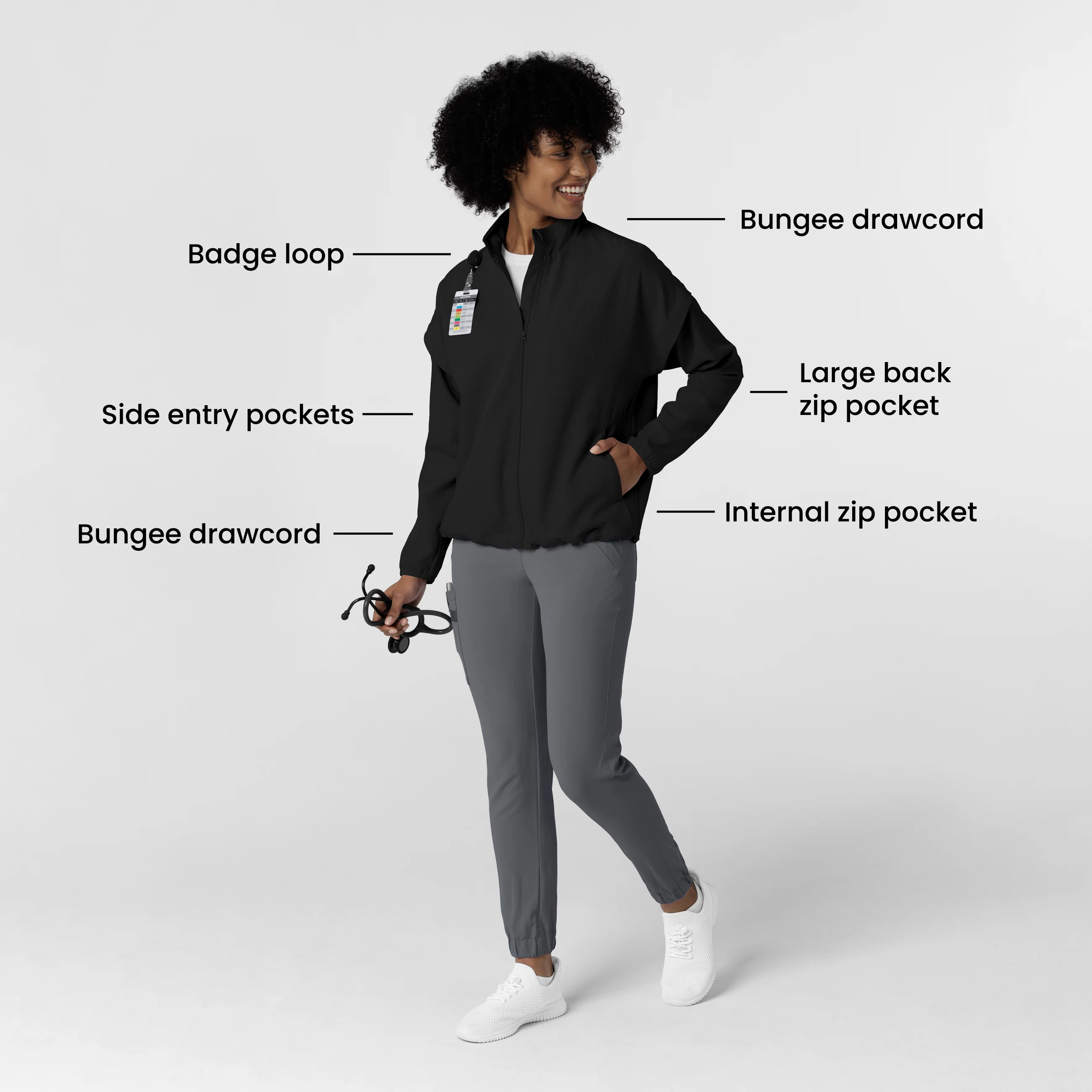 Women's BreezeBreaker Scrub Jacket - Black - Image 3
