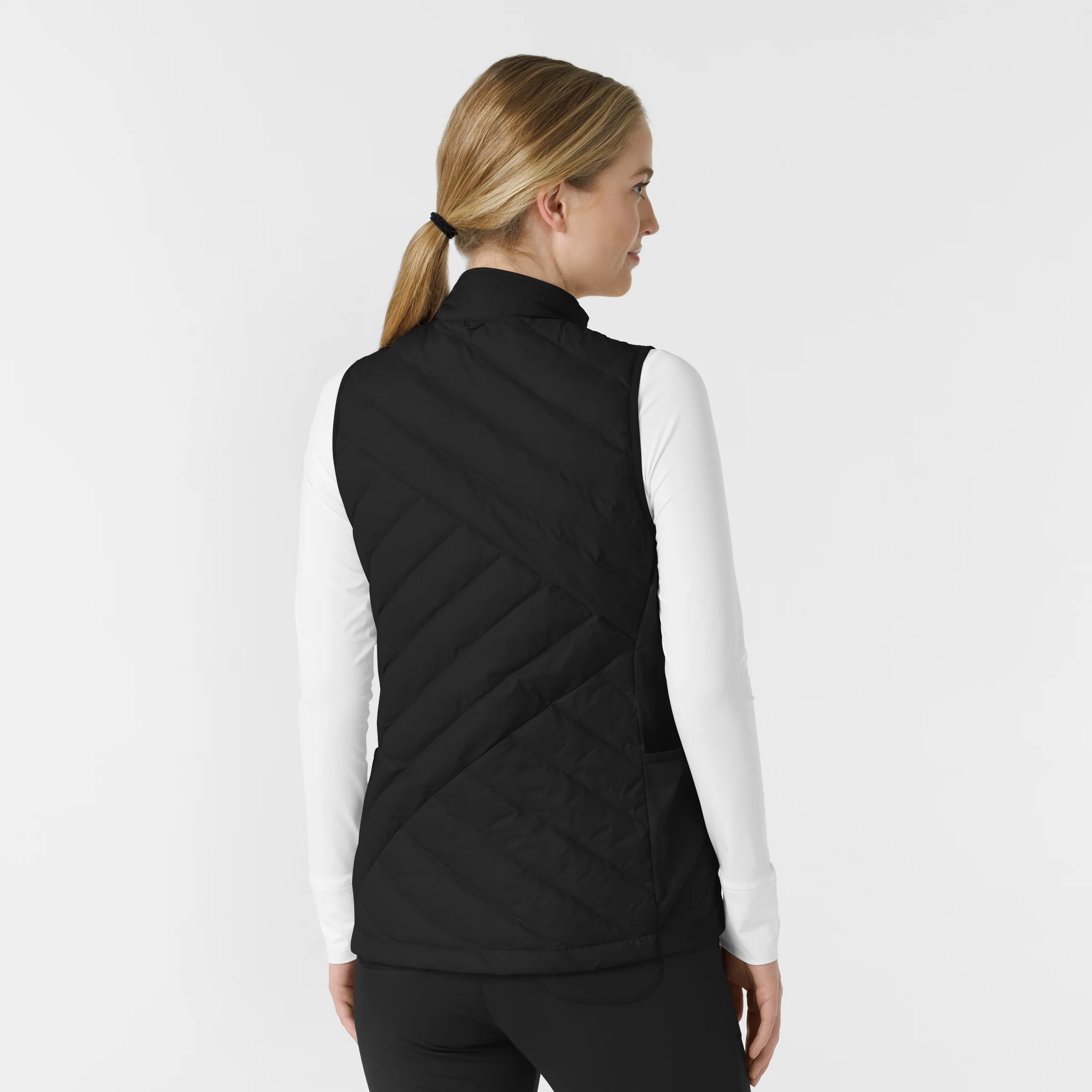 Women's Quilted Scrub Vest - Black - Image 3