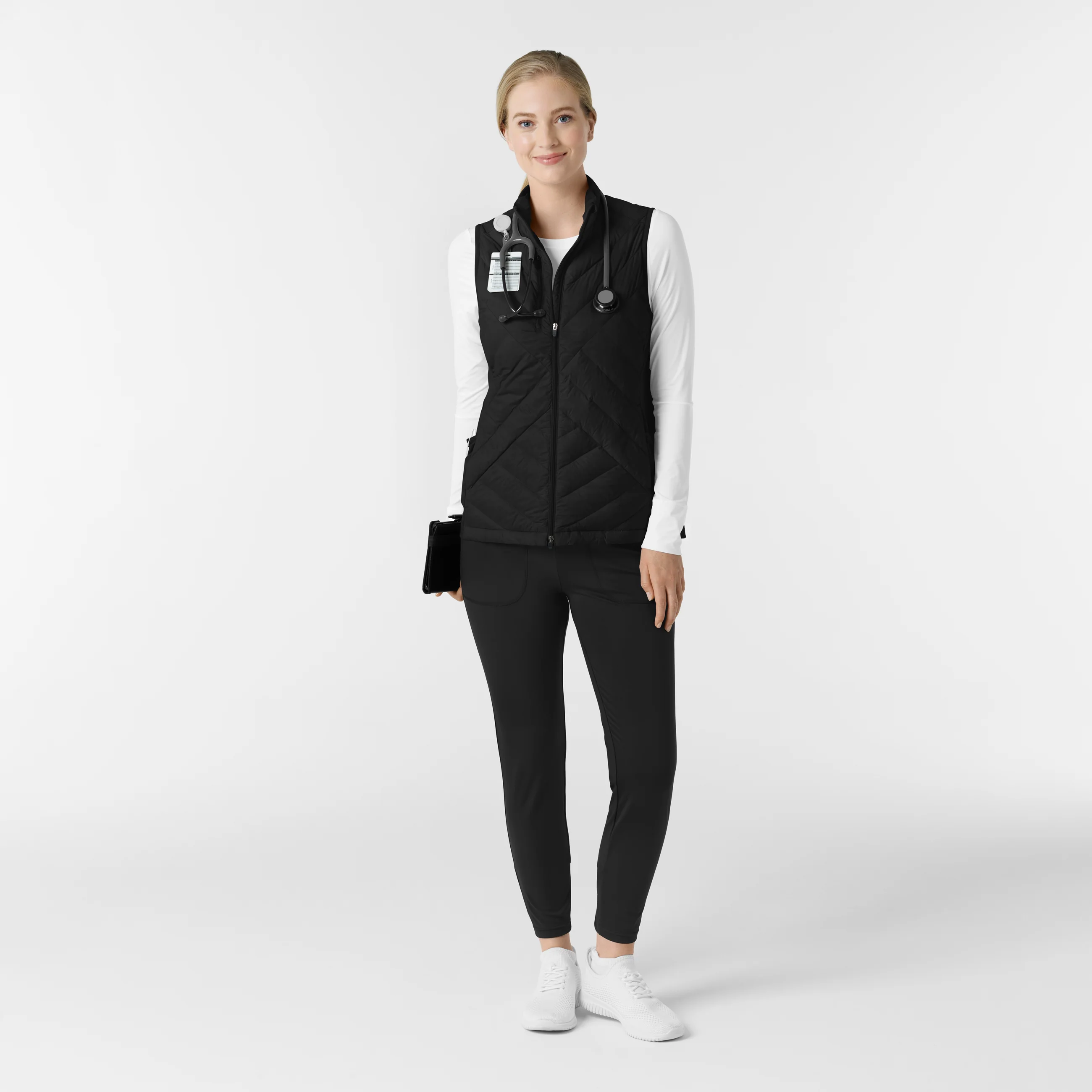 Women's Quilted Scrub Vest - Black - Image 4