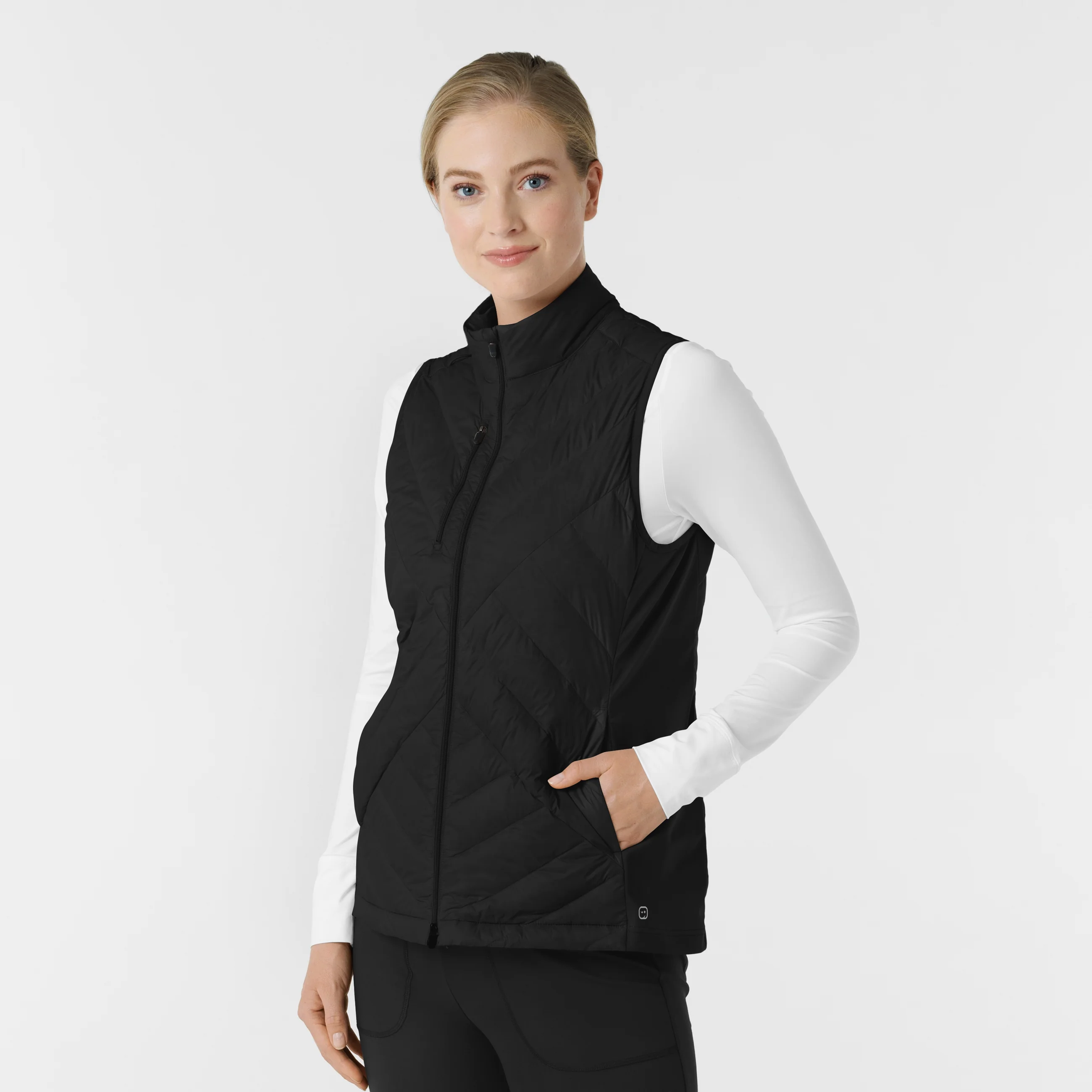 Women's Quilted Scrub Vest - Black - Image 5