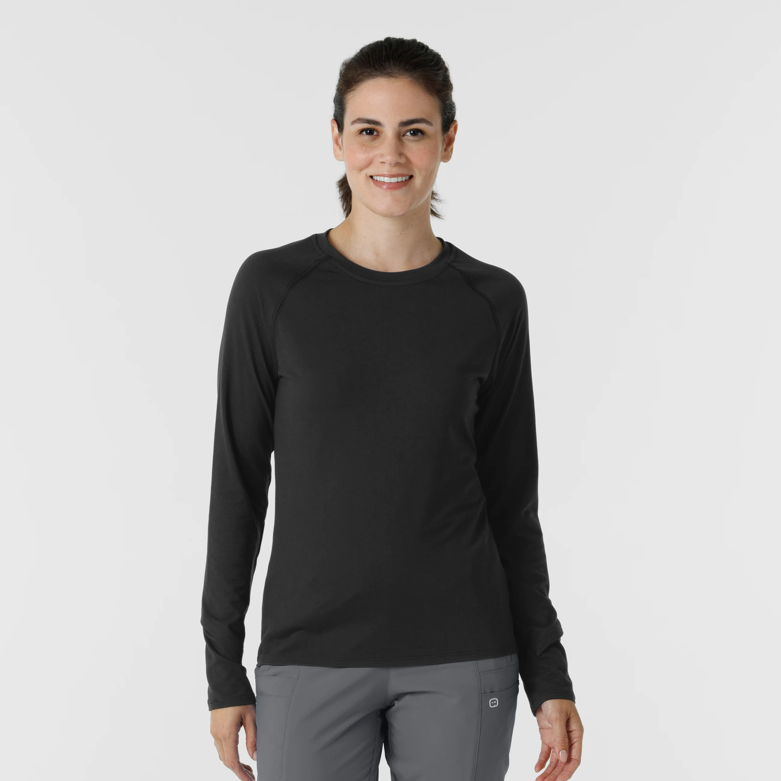 Women's Watch Window Long Sleeve Underscrub Top - Black