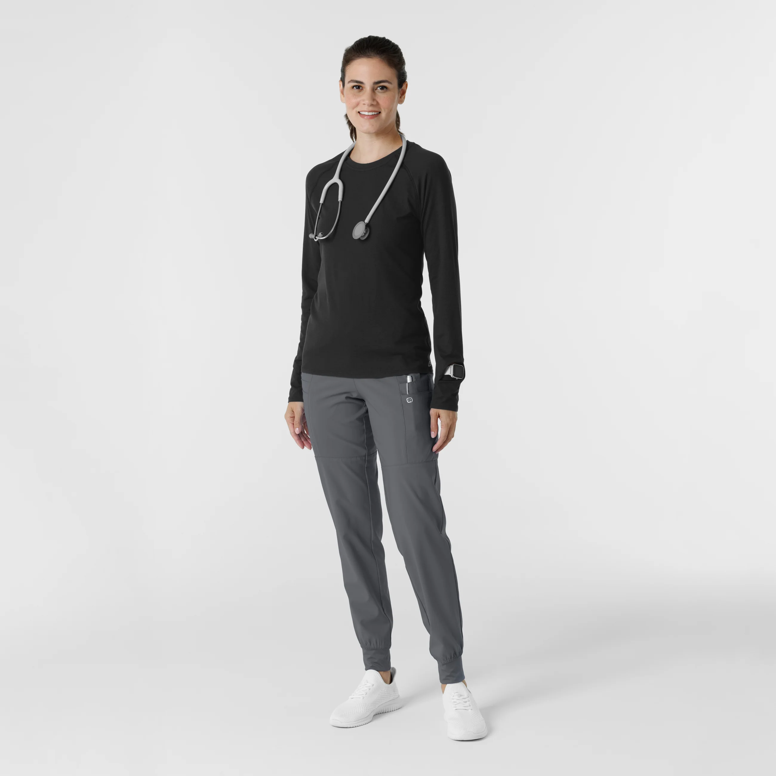 Women's Watch Window Long Sleeve Underscrub Top - Black - Image 3