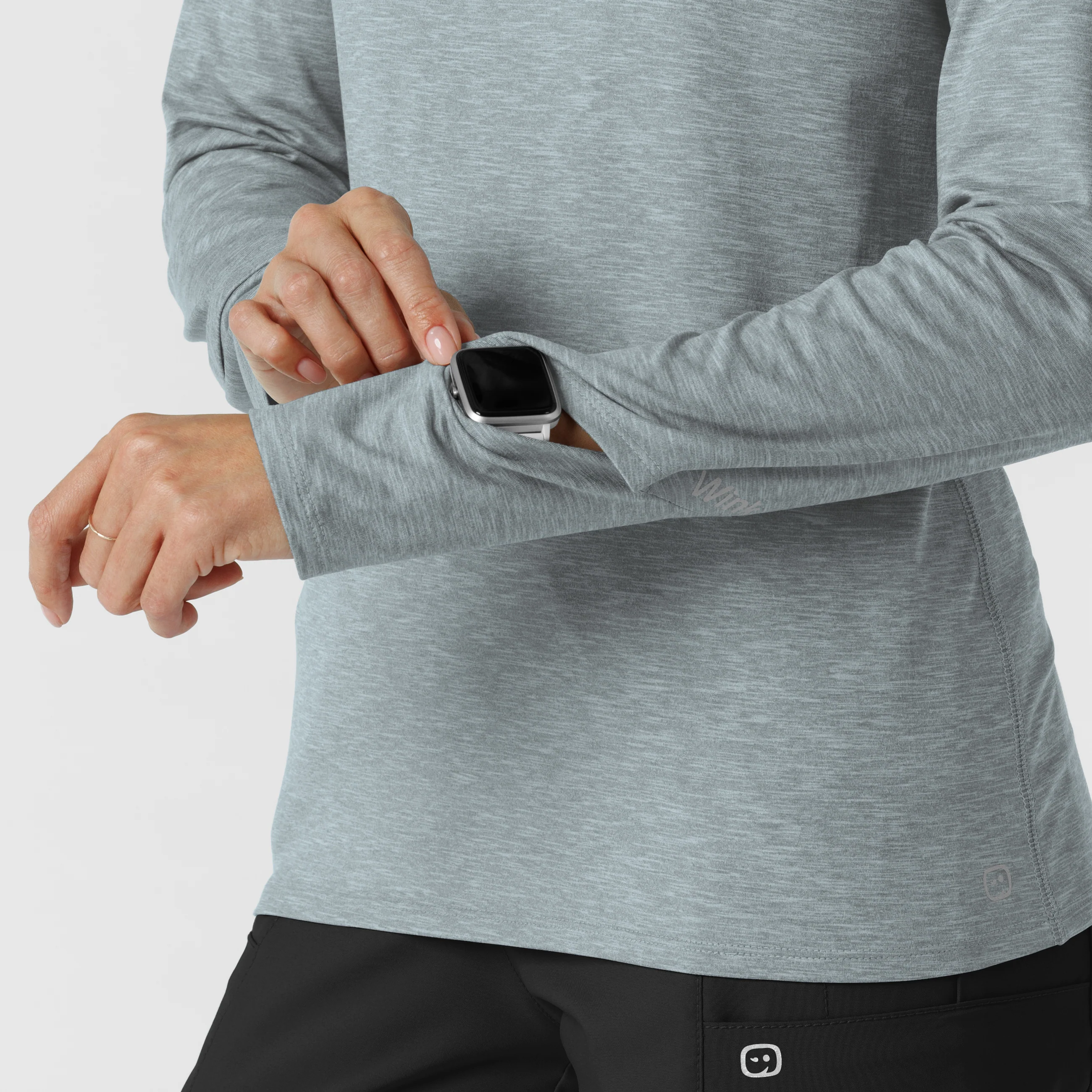 Women's Watch Window Long Sleeve Underscrub Top - Grey Heather Knit - Image 6