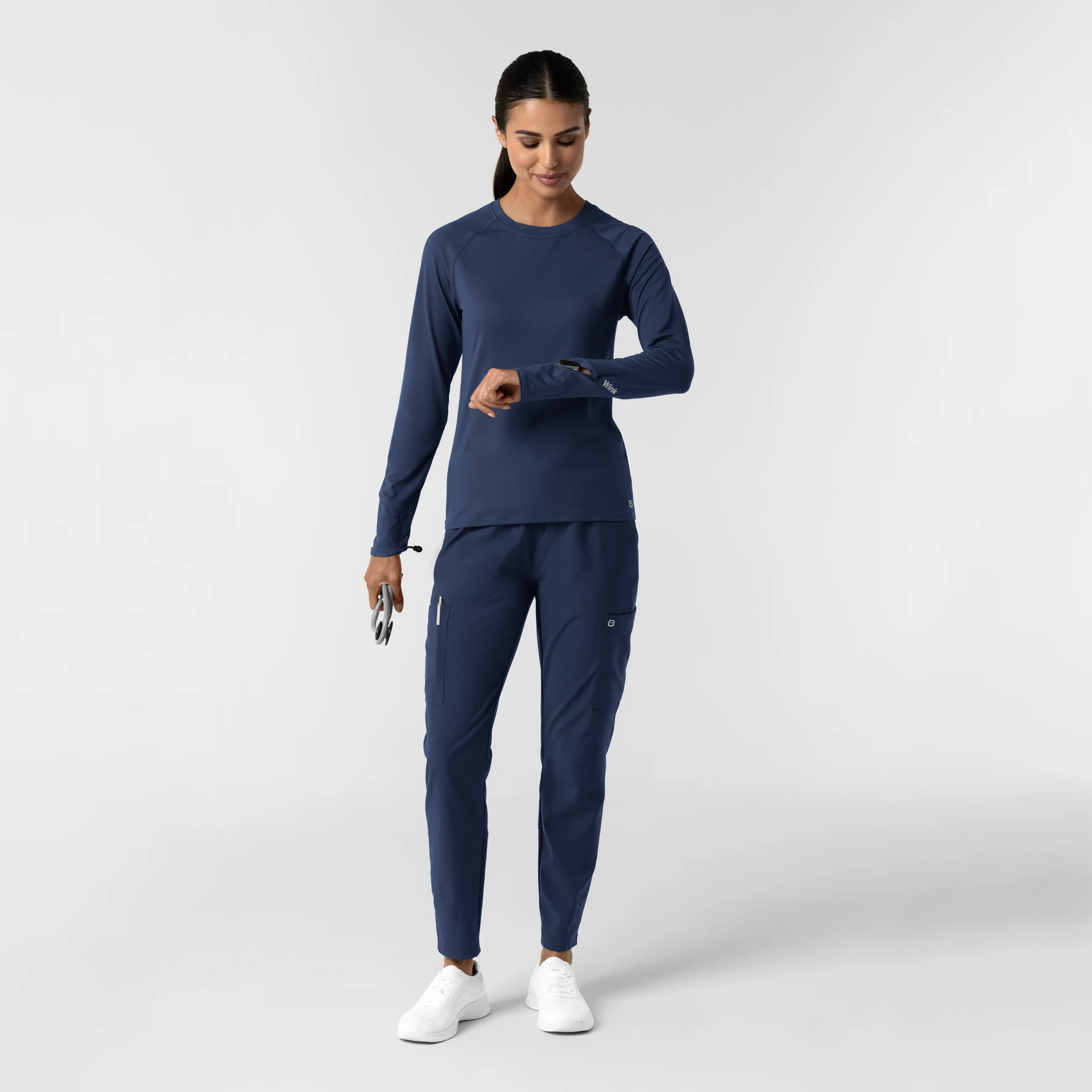 Women's Watch Window Long Sleeve Underscrub Top - Navy - Image 3