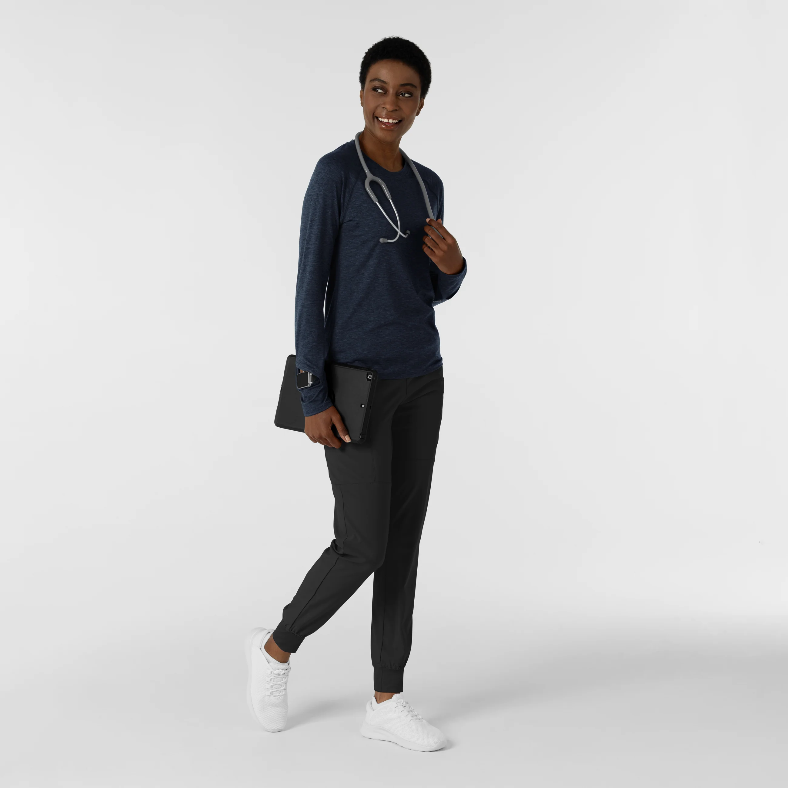Women's Watch Window Long Sleeve Underscrub Top - Navy Heather - Image 3