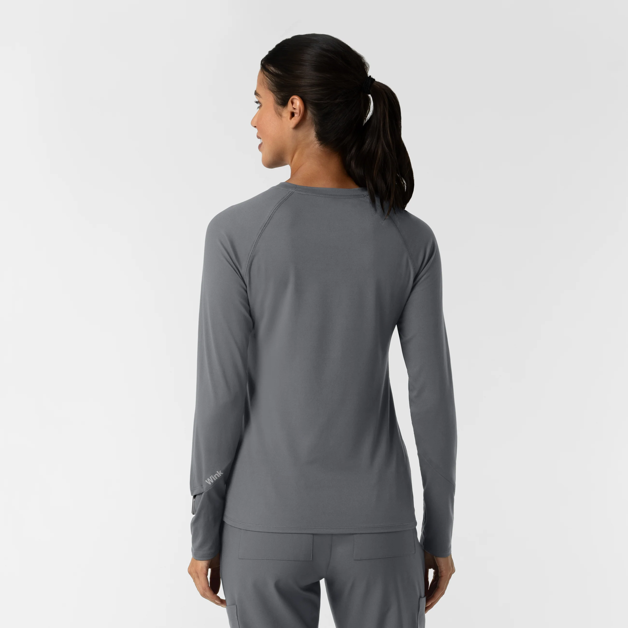 Women's Watch Window Long Sleeve Underscrub Top - Pewter - Image 2