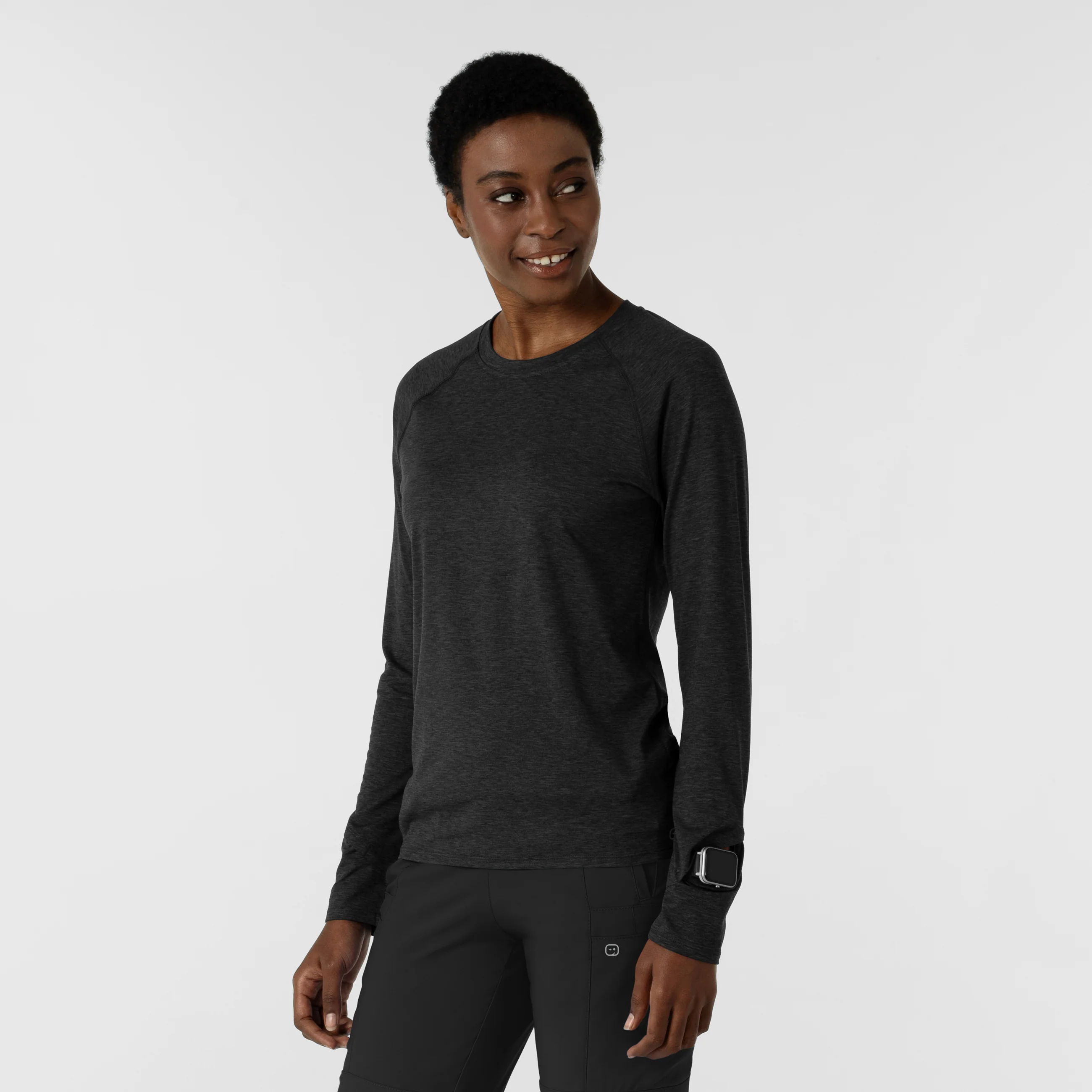 Women's Watch Window Long Sleeve Underscrub Top - Pewter Heather - Image 4