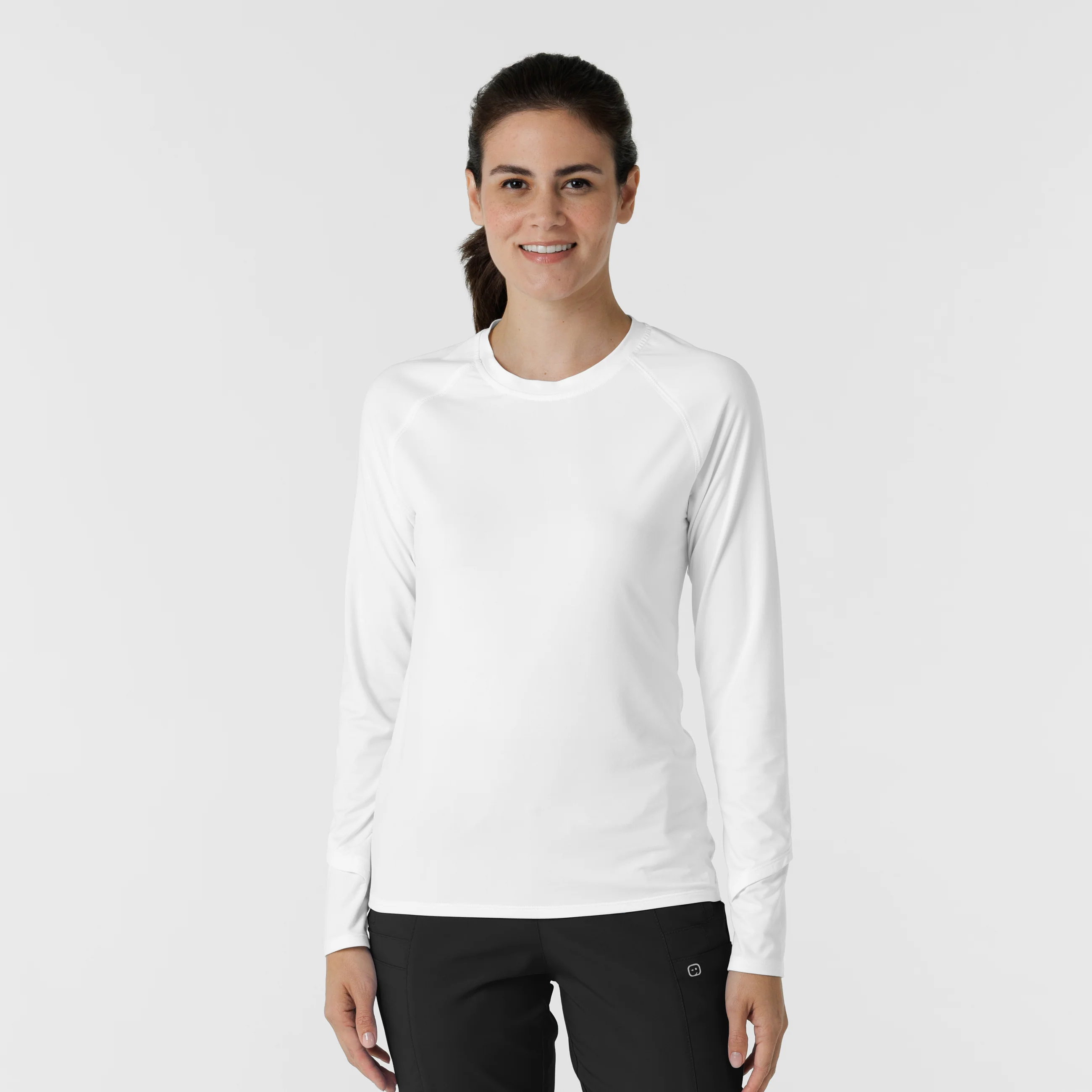 Women's Watch Window Long Sleeve Underscrub Top - White