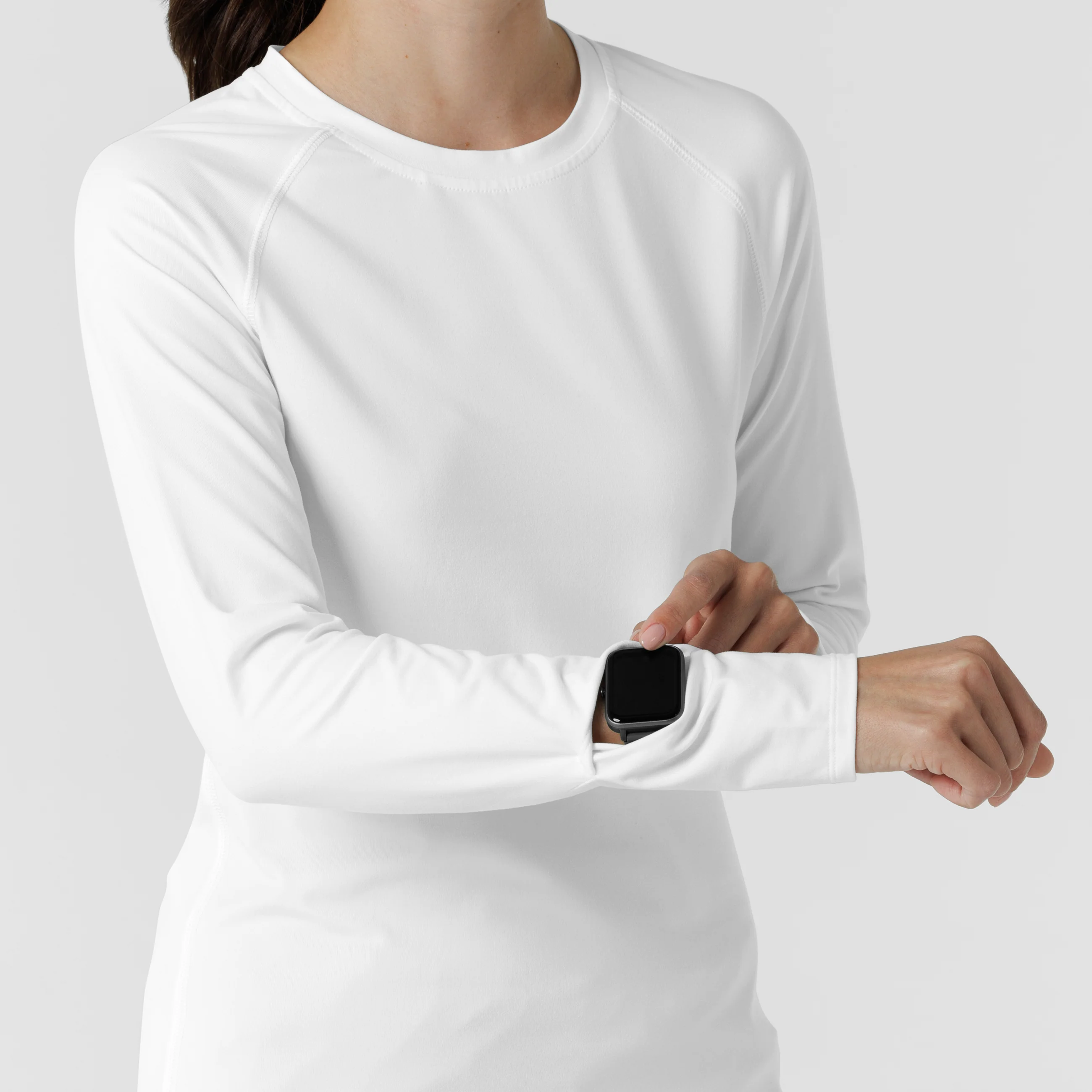 Women's Watch Window Long Sleeve Underscrub Top - White - Image 6