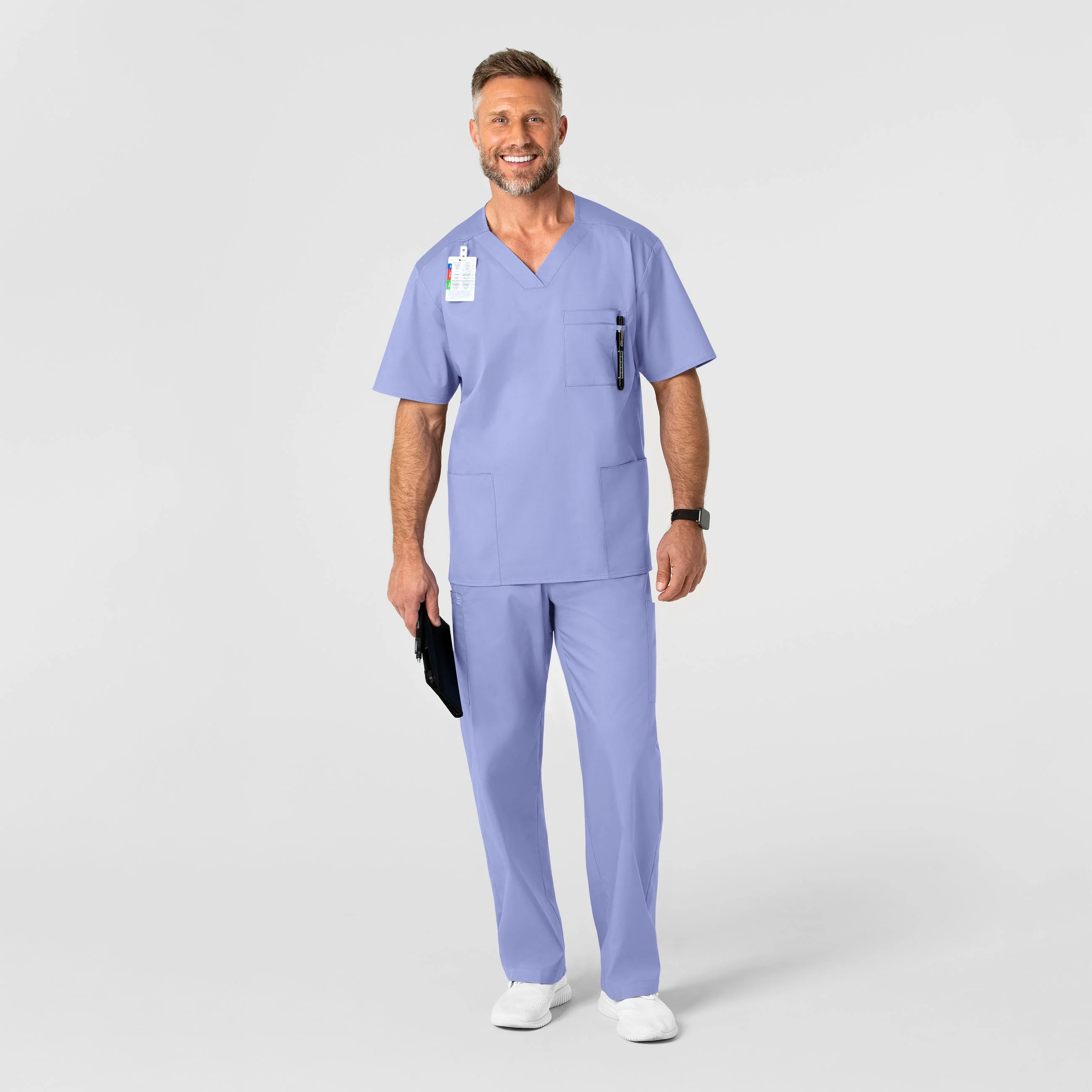 WonderWORK Men's V-Neck Scrub Top - Ceil Blue - Image 3