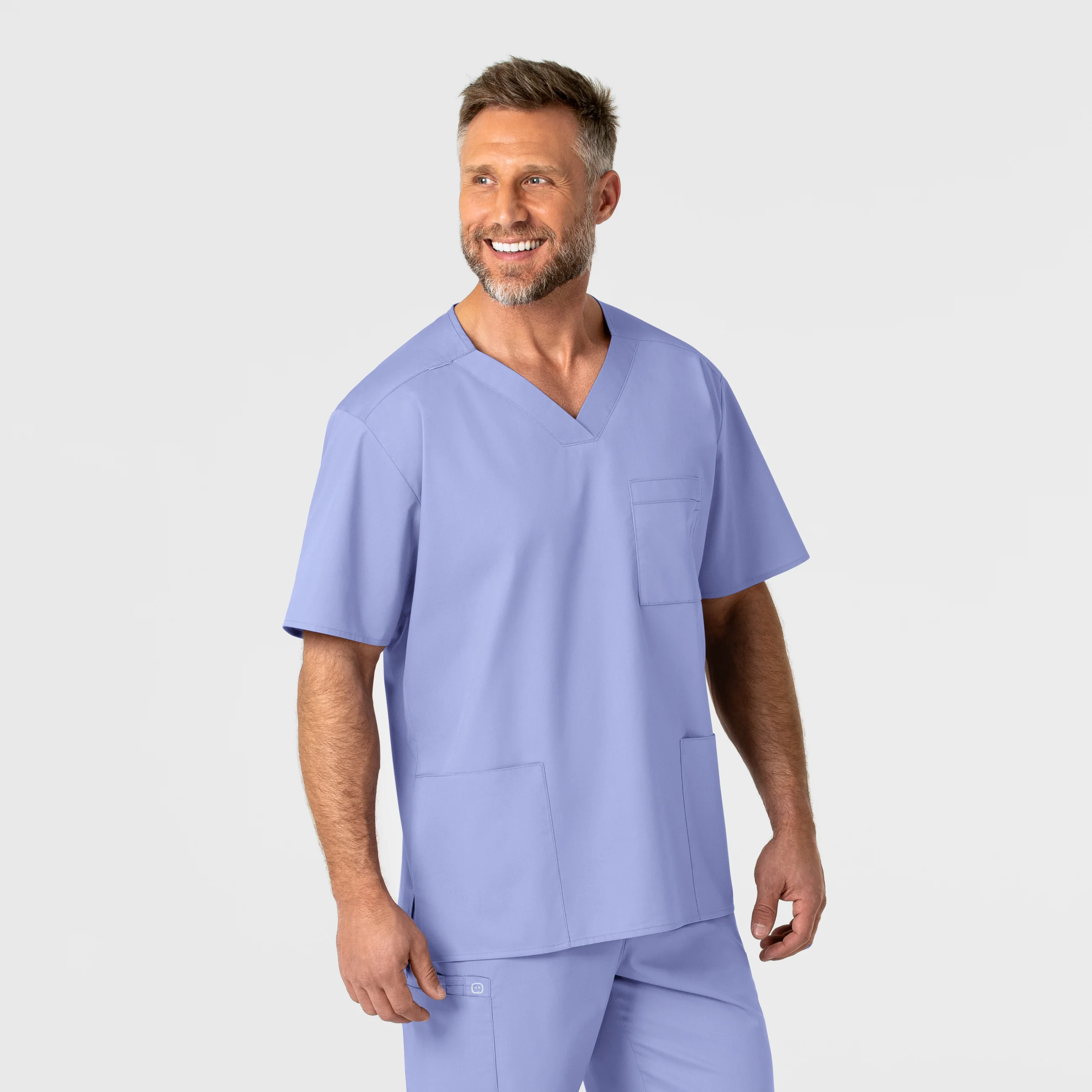 WonderWORK Men's V-Neck Scrub Top - Ceil Blue - Image 4