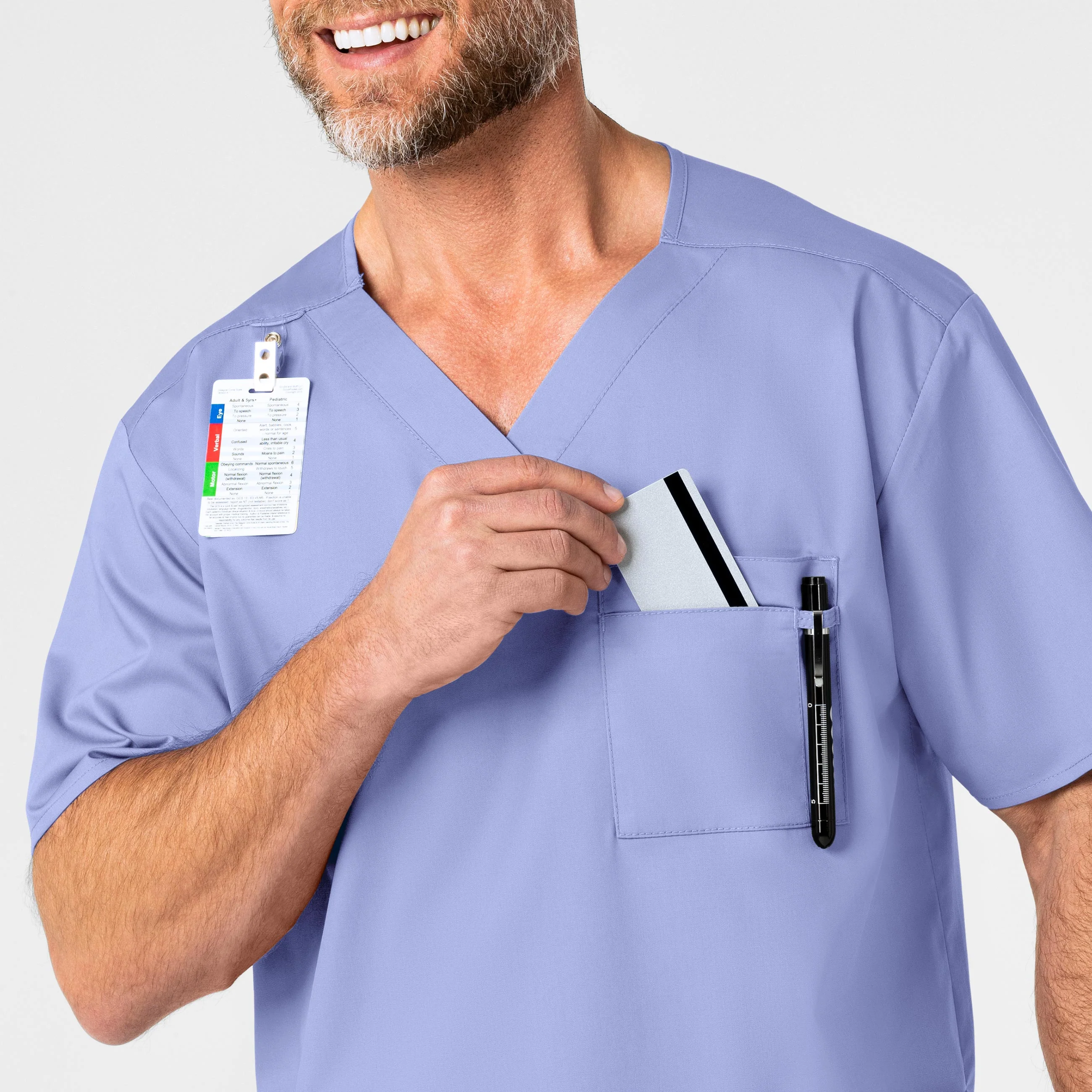 WonderWORK Men's V-Neck Scrub Top - Ceil Blue - Image 6