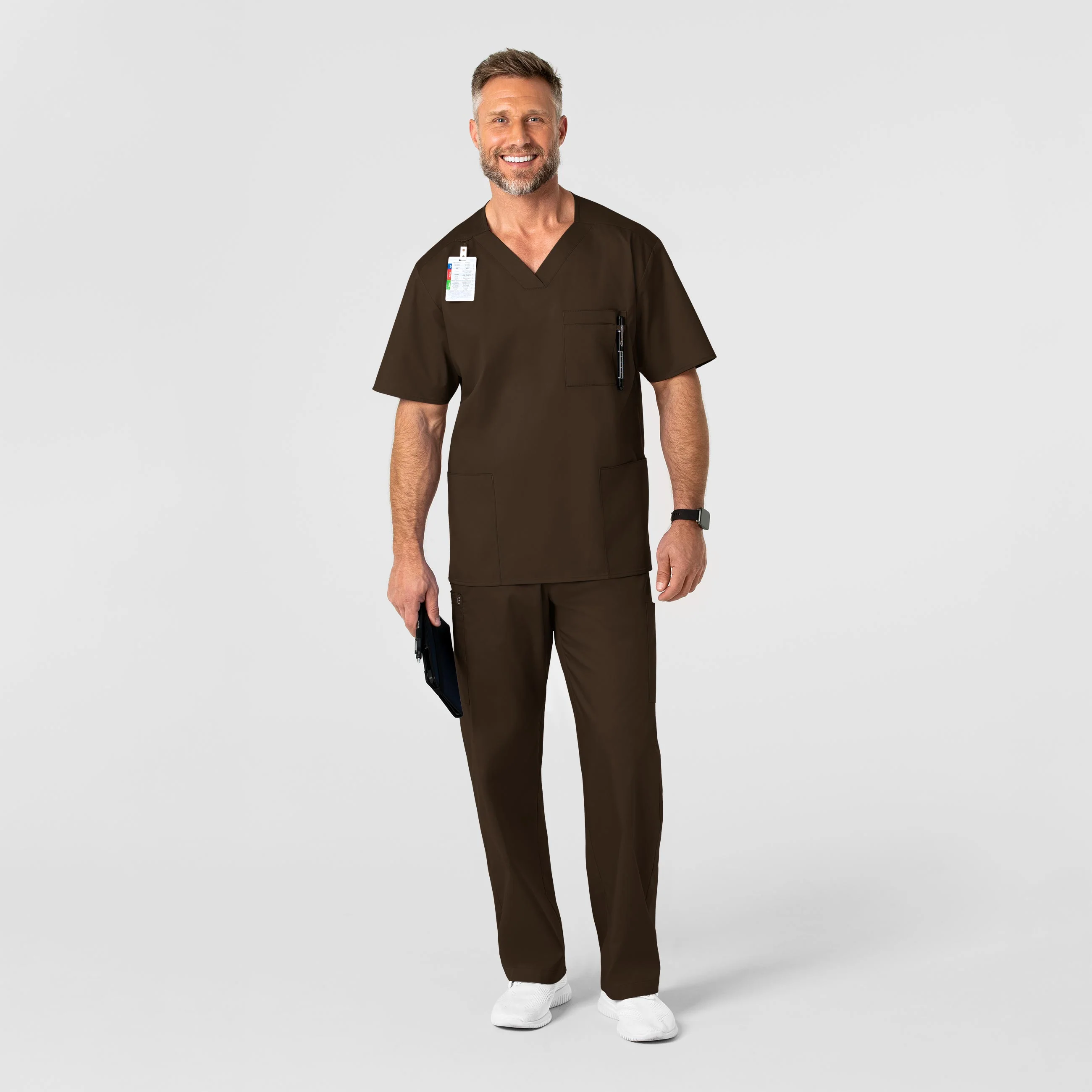 WonderWORK Men's V-Neck Scrub Top - Chocolate - Image 3