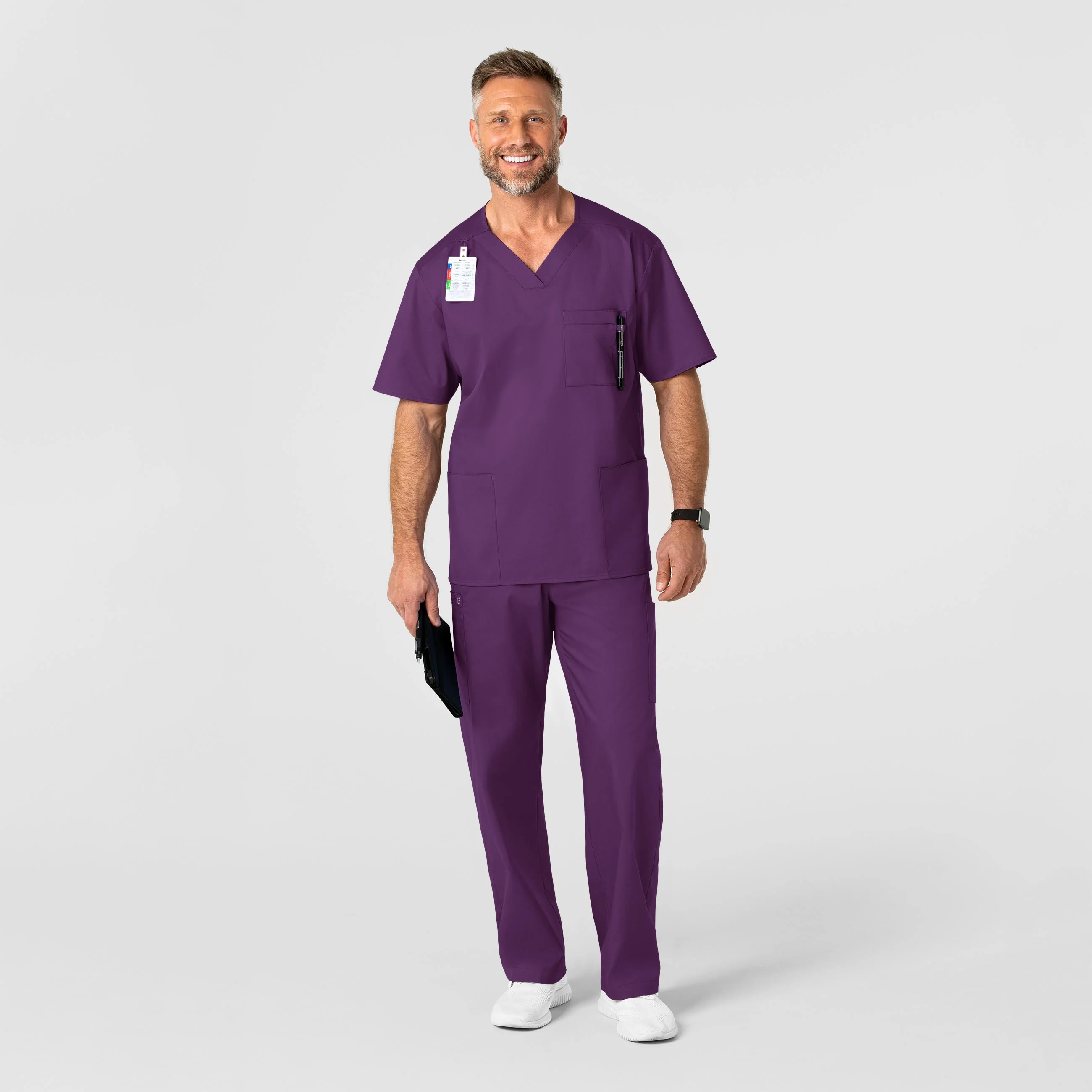 WonderWORK Men's V-Neck Scrub Top - Eggplant - Image 3