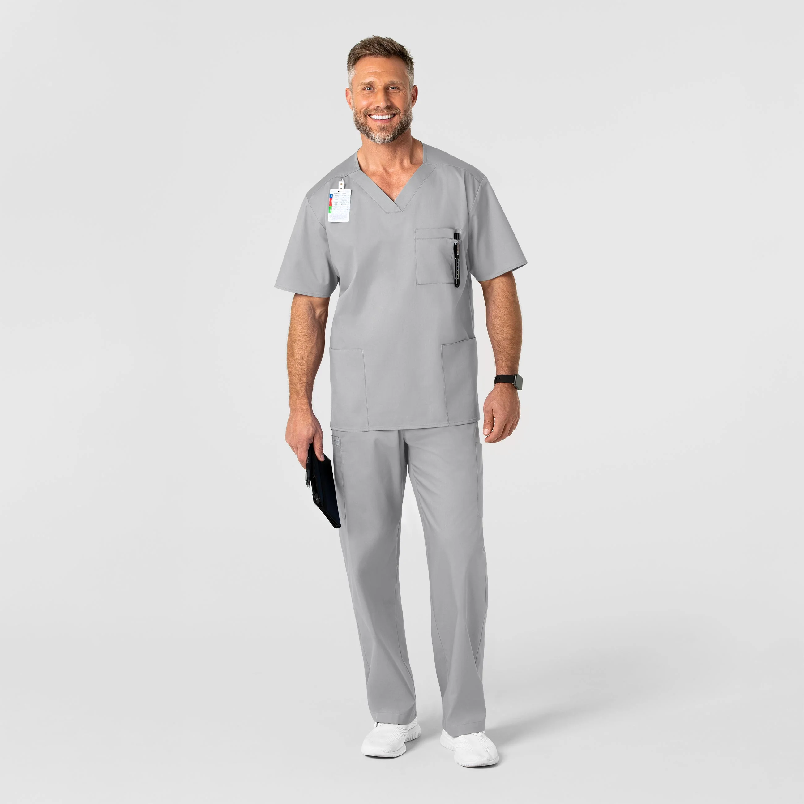 WonderWORK Men's V-Neck Scrub Top - Grey - Image 3