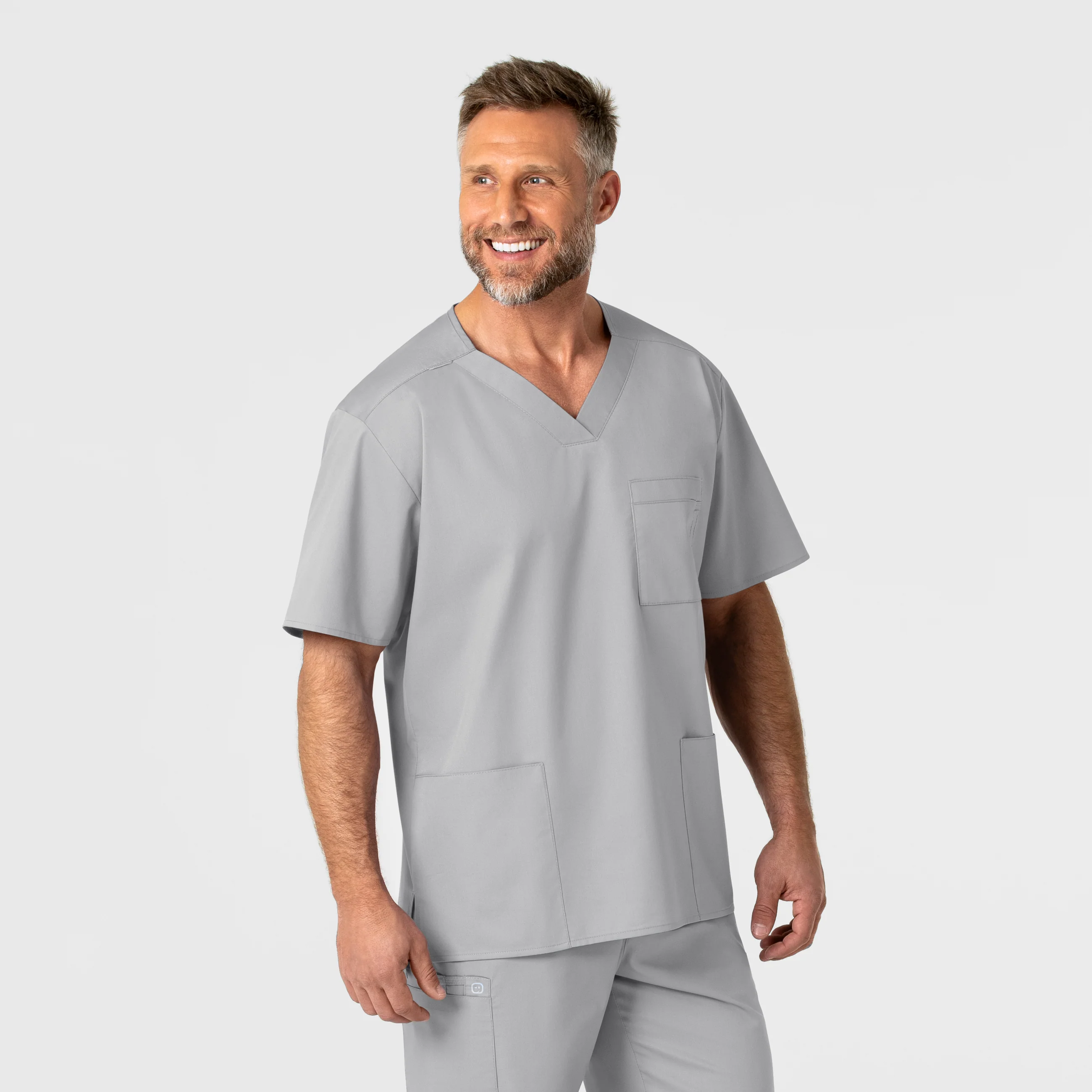 WonderWORK Men's V-Neck Scrub Top - Grey - Image 4