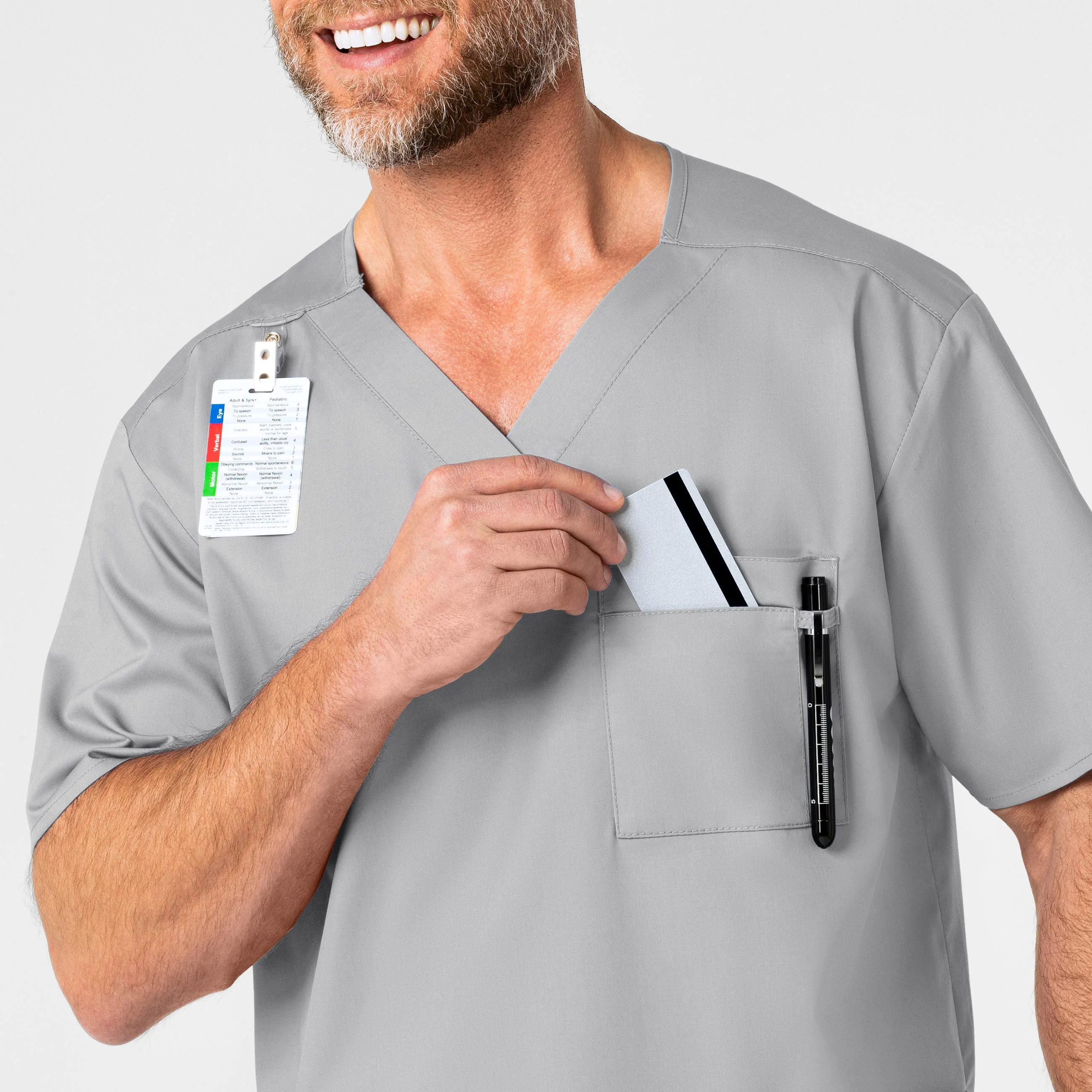 WonderWORK Men's V-Neck Scrub Top - Grey - Image 6