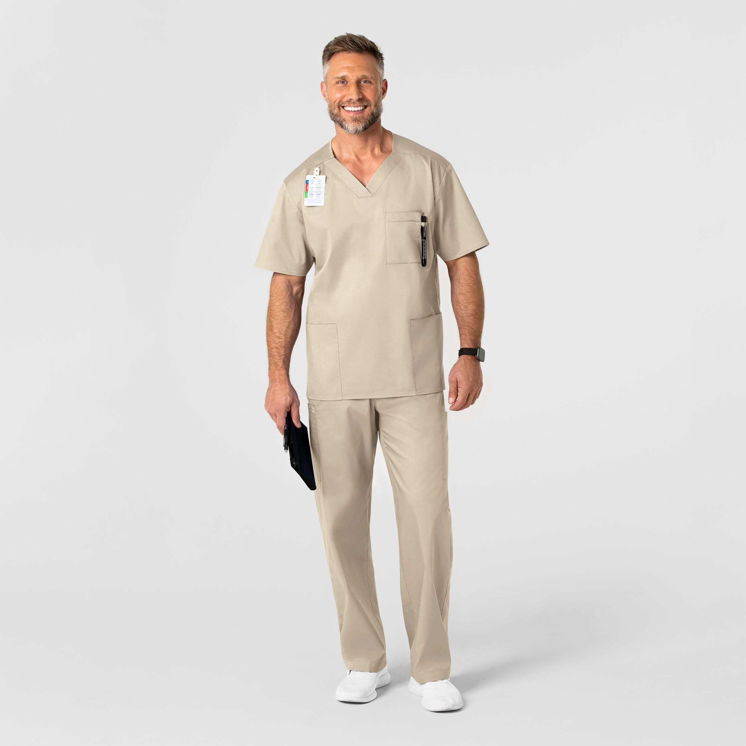 WonderWORK Men's V-Neck Scrub Top - Khaki - Image 3