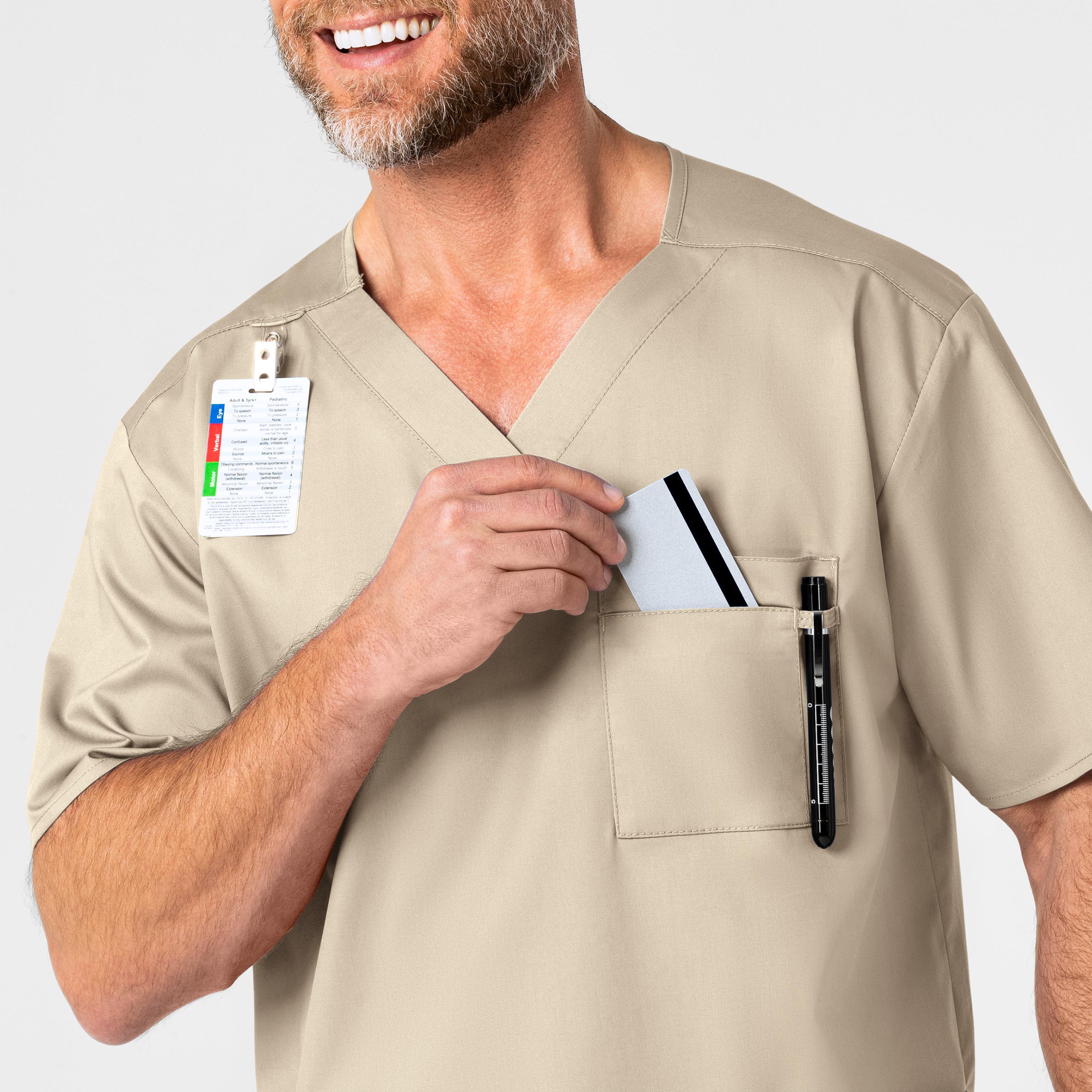 WonderWORK Men's V-Neck Scrub Top - Khaki - Image 6