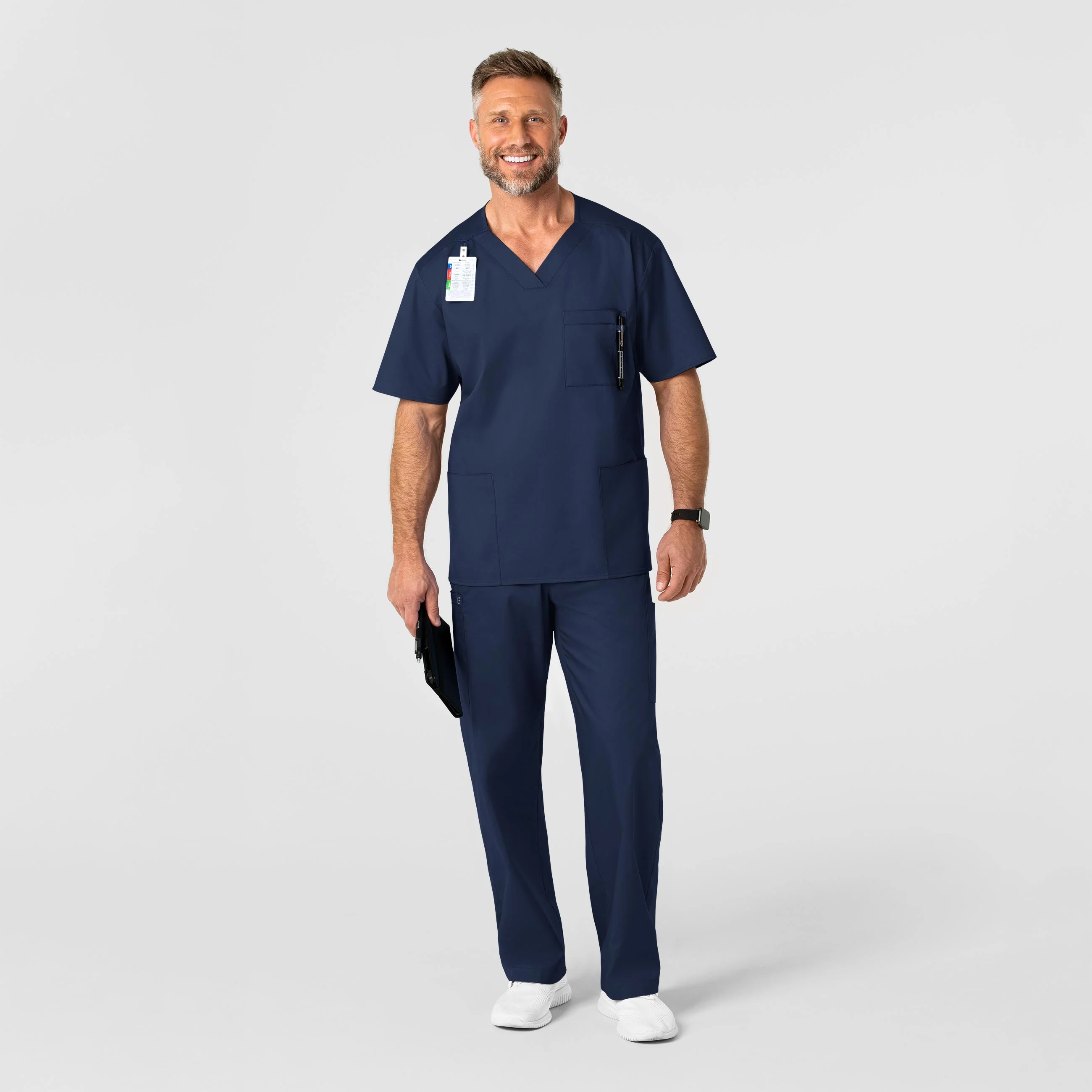 WonderWORK Men's V-Neck Scrub Top - Navy - Image 3