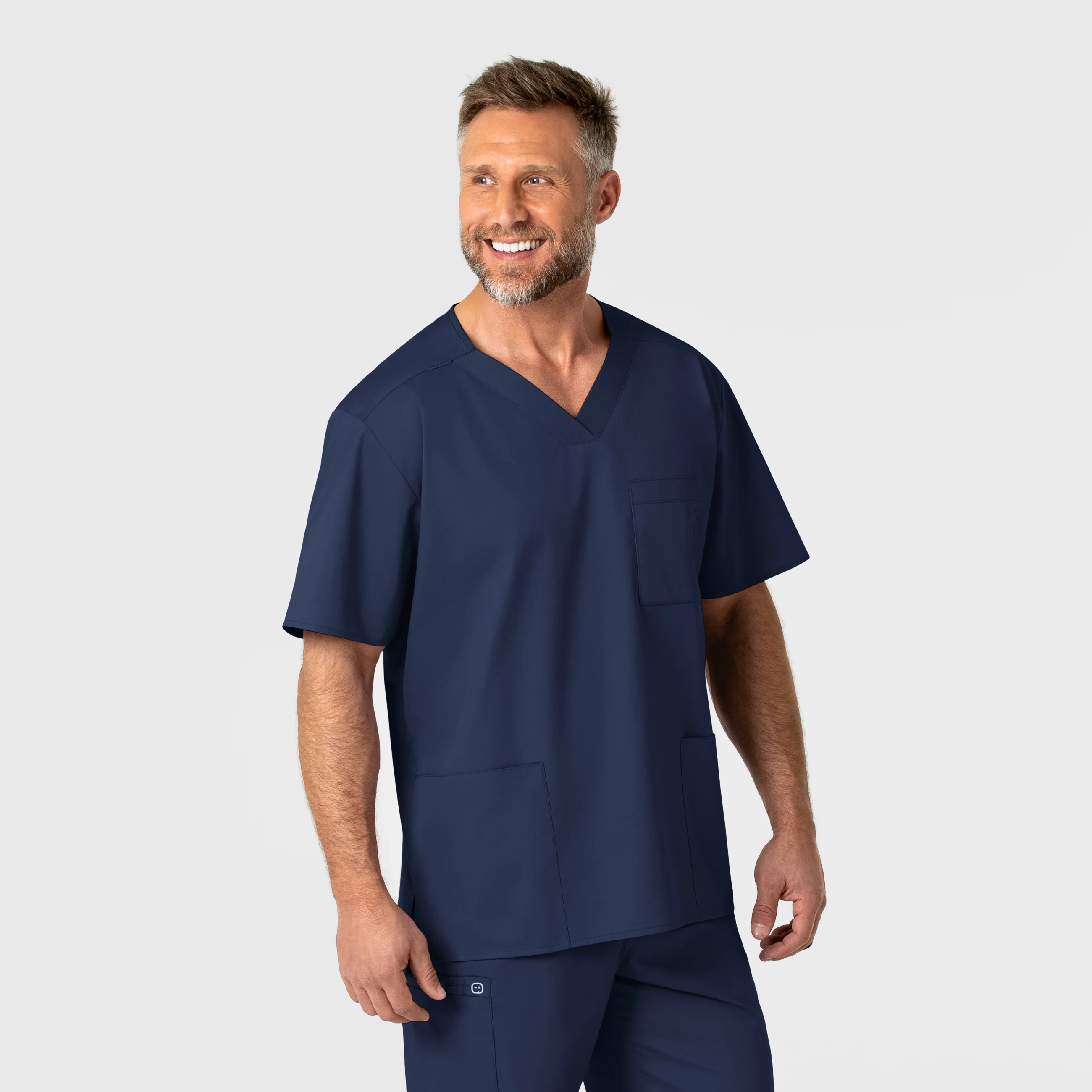 WonderWORK Men's V-Neck Scrub Top - Navy - Image 4