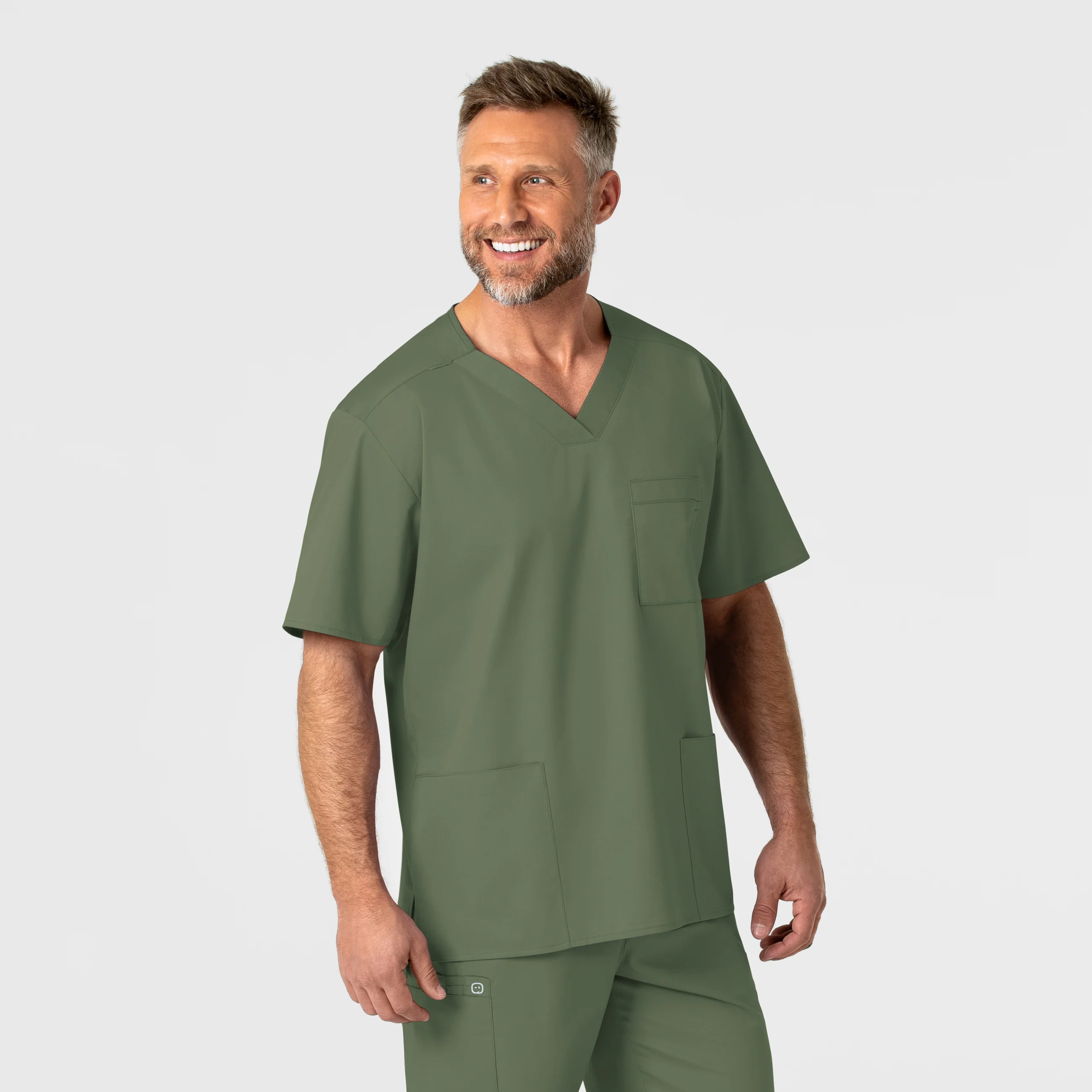 WonderWORK Men's V-Neck Scrub Top - Olive - Image 4