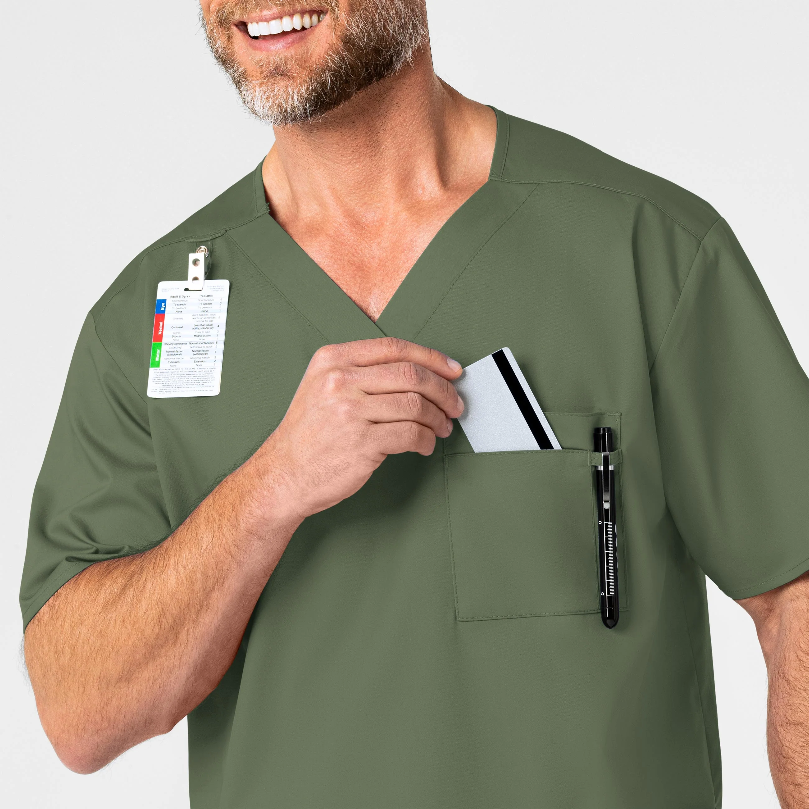 WonderWORK Men's V-Neck Scrub Top - Olive - Image 6