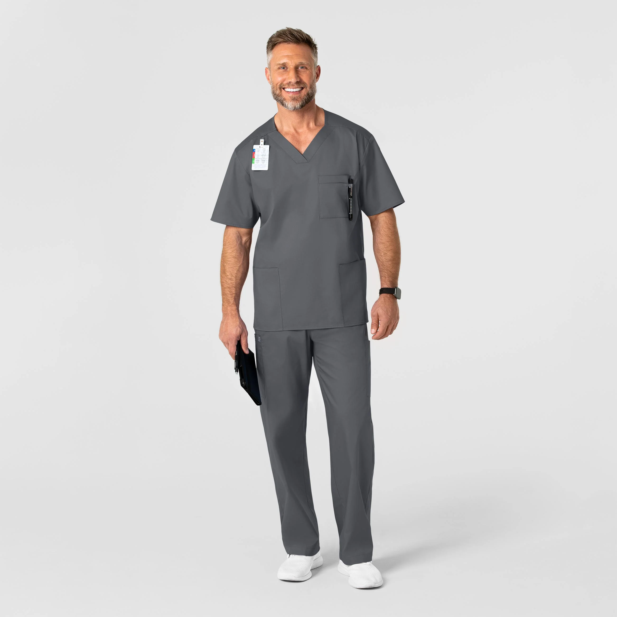 WonderWORK Men's V-Neck Scrub Top - Pewter - Image 3