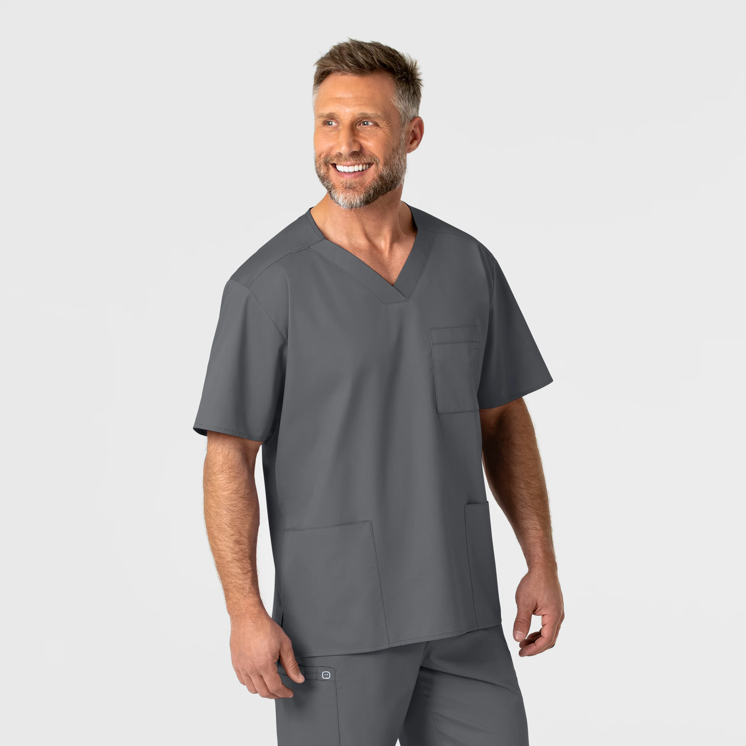 WonderWORK Men's V-Neck Scrub Top - Pewter - Image 4