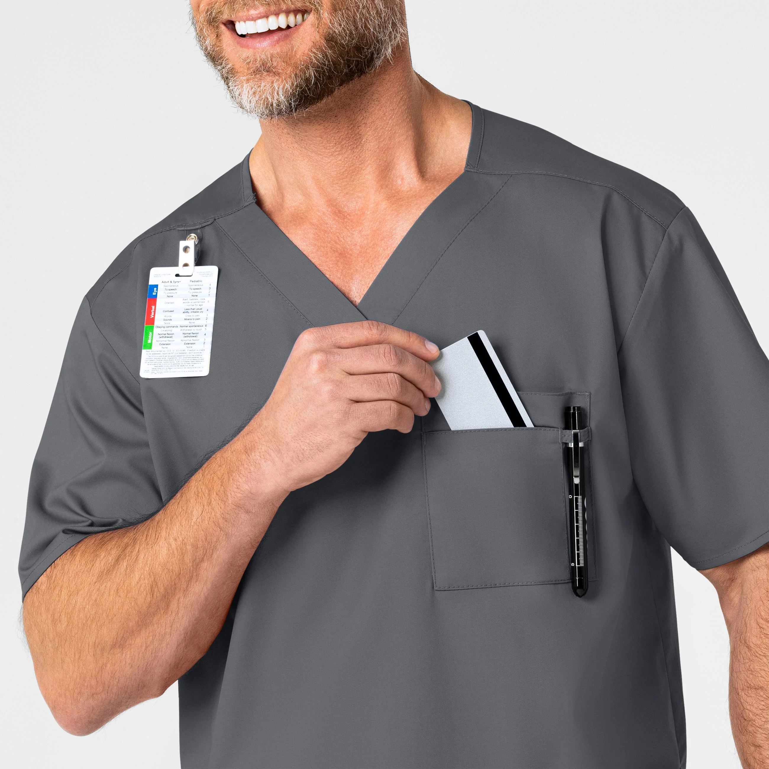 WonderWORK Men's V-Neck Scrub Top - Pewter - Image 6