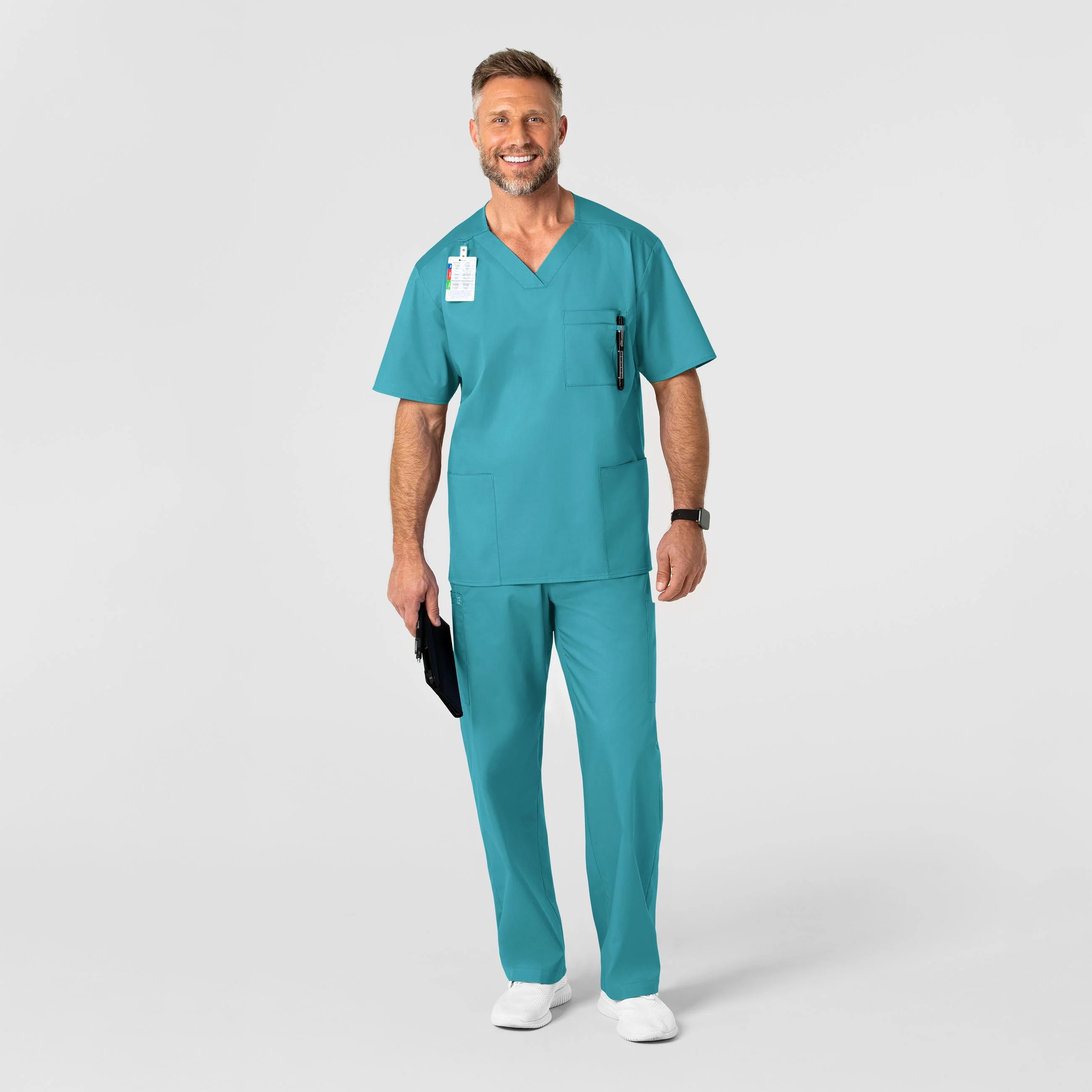 WonderWORK Men's V-Neck Scrub Top - Teal Blue - Image 3
