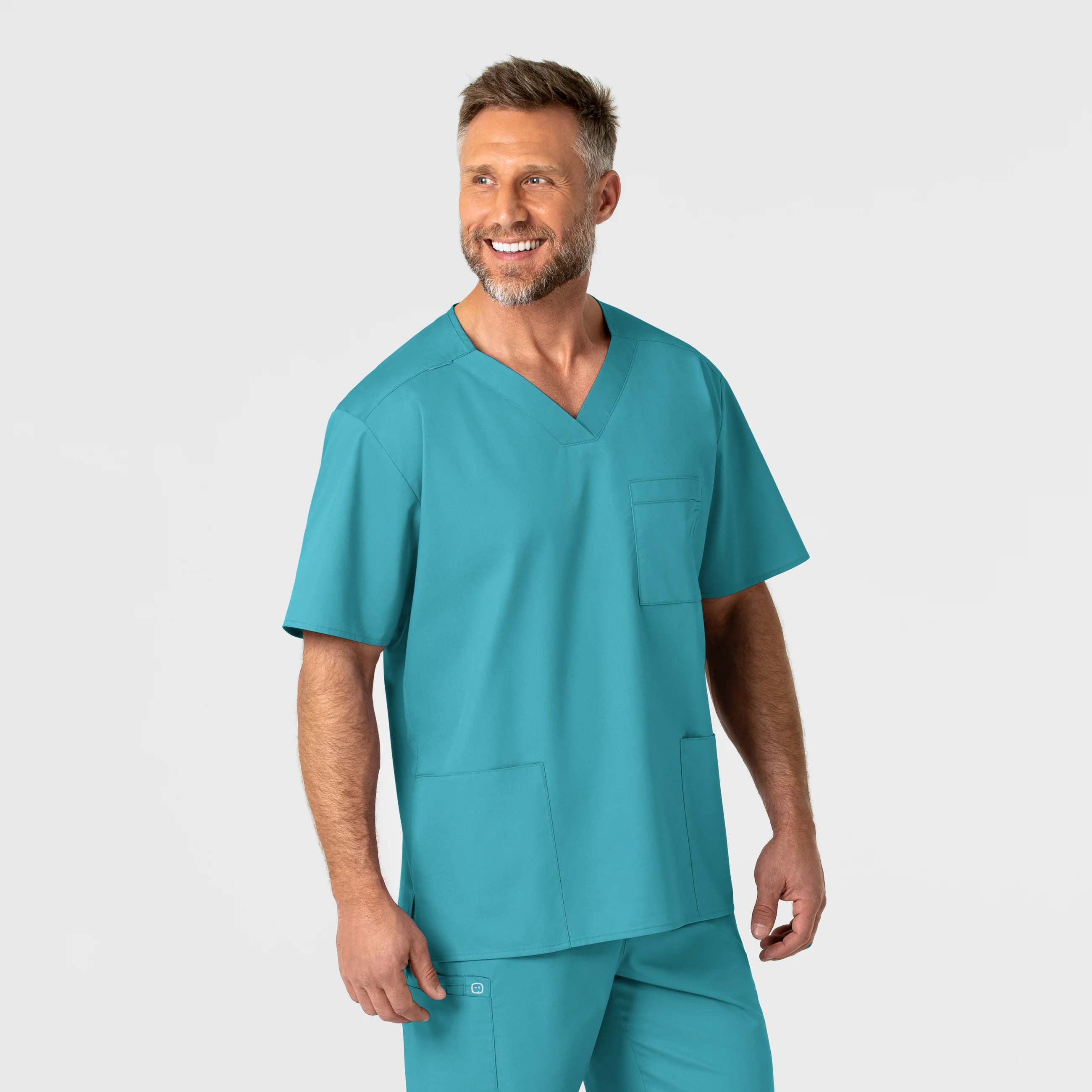 WonderWORK Men's V-Neck Scrub Top - Teal Blue - Image 4