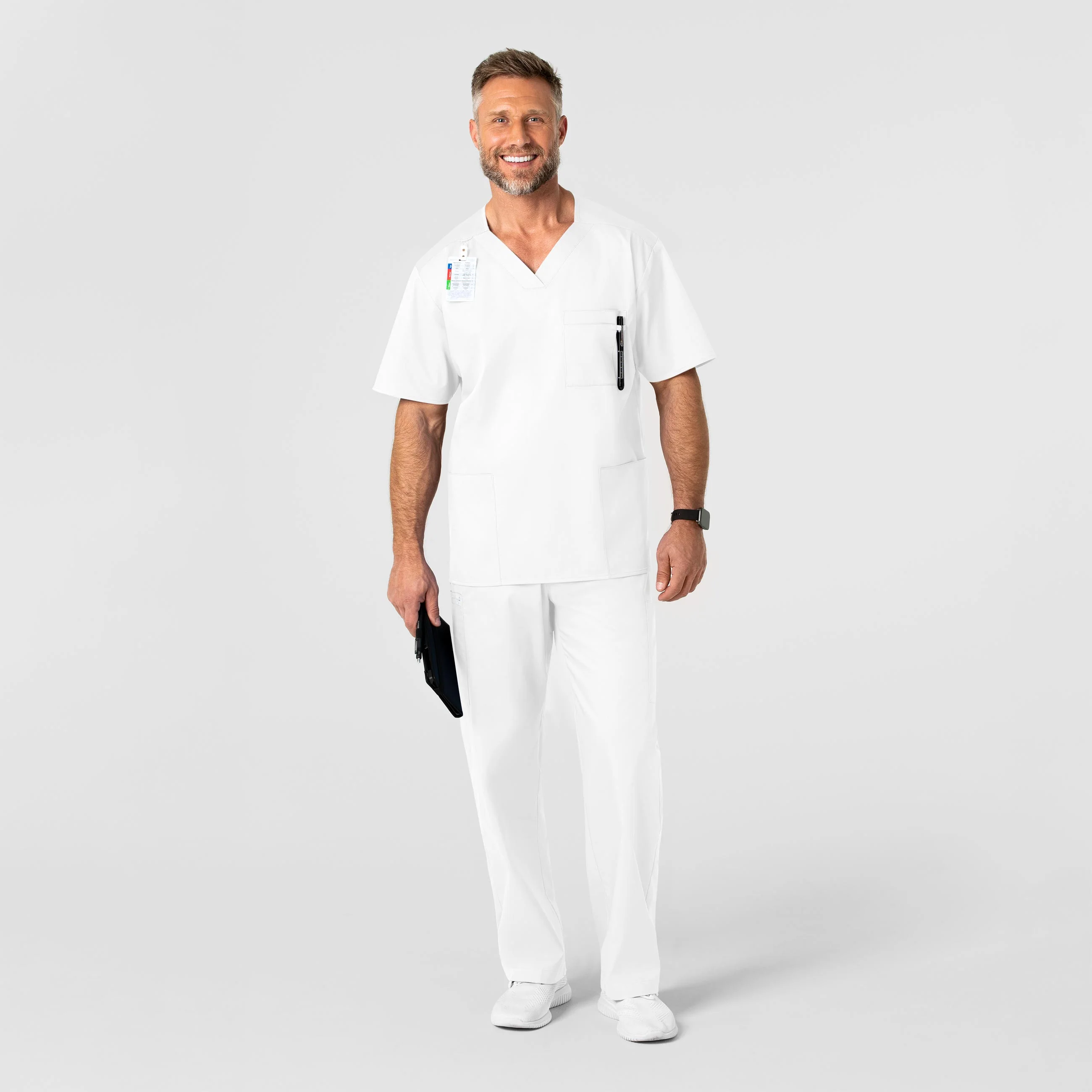 WonderWORK Men's V-Neck Scrub Top - White - Image 3