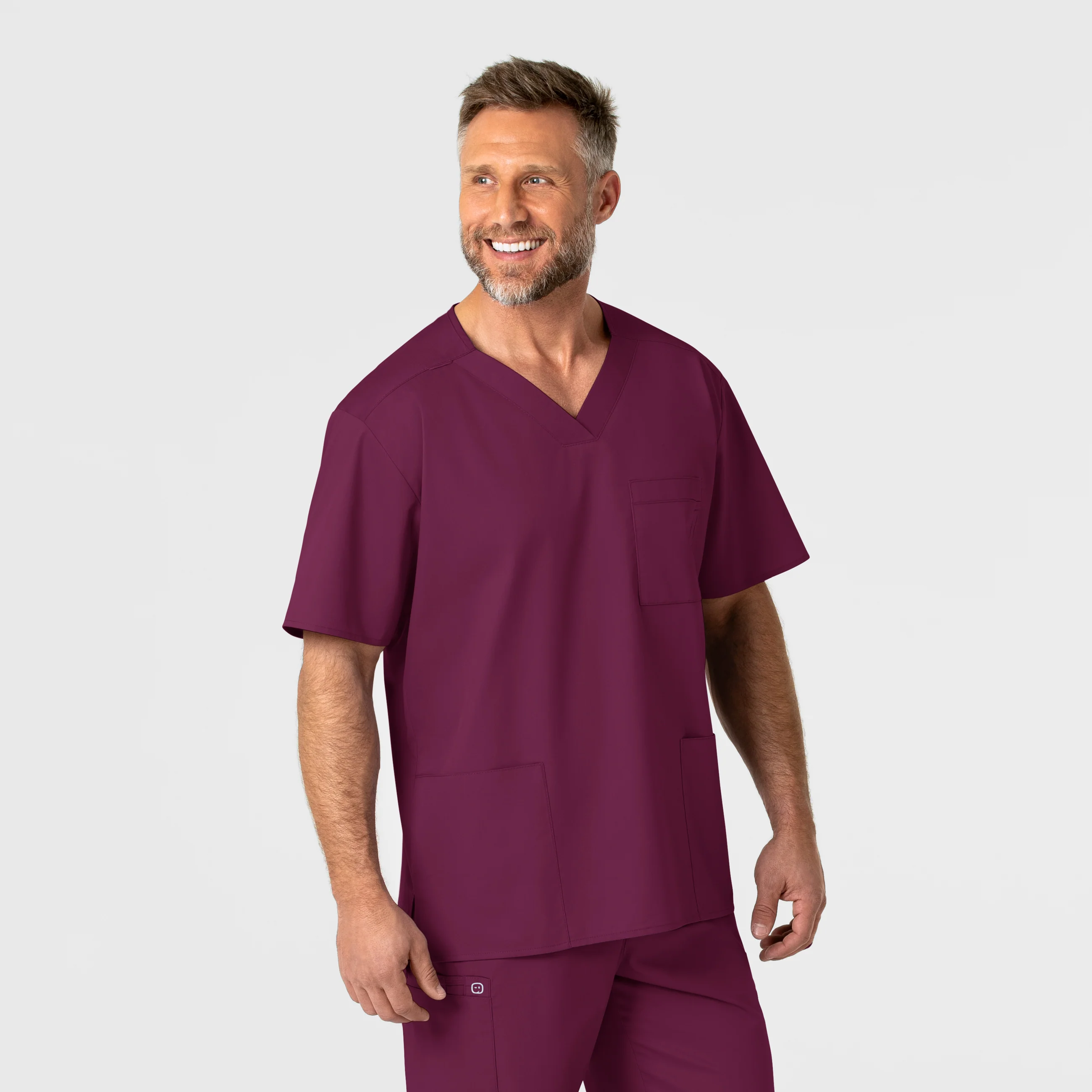 WonderWORK Men's V-Neck Scrub Top - Wine - Image 4