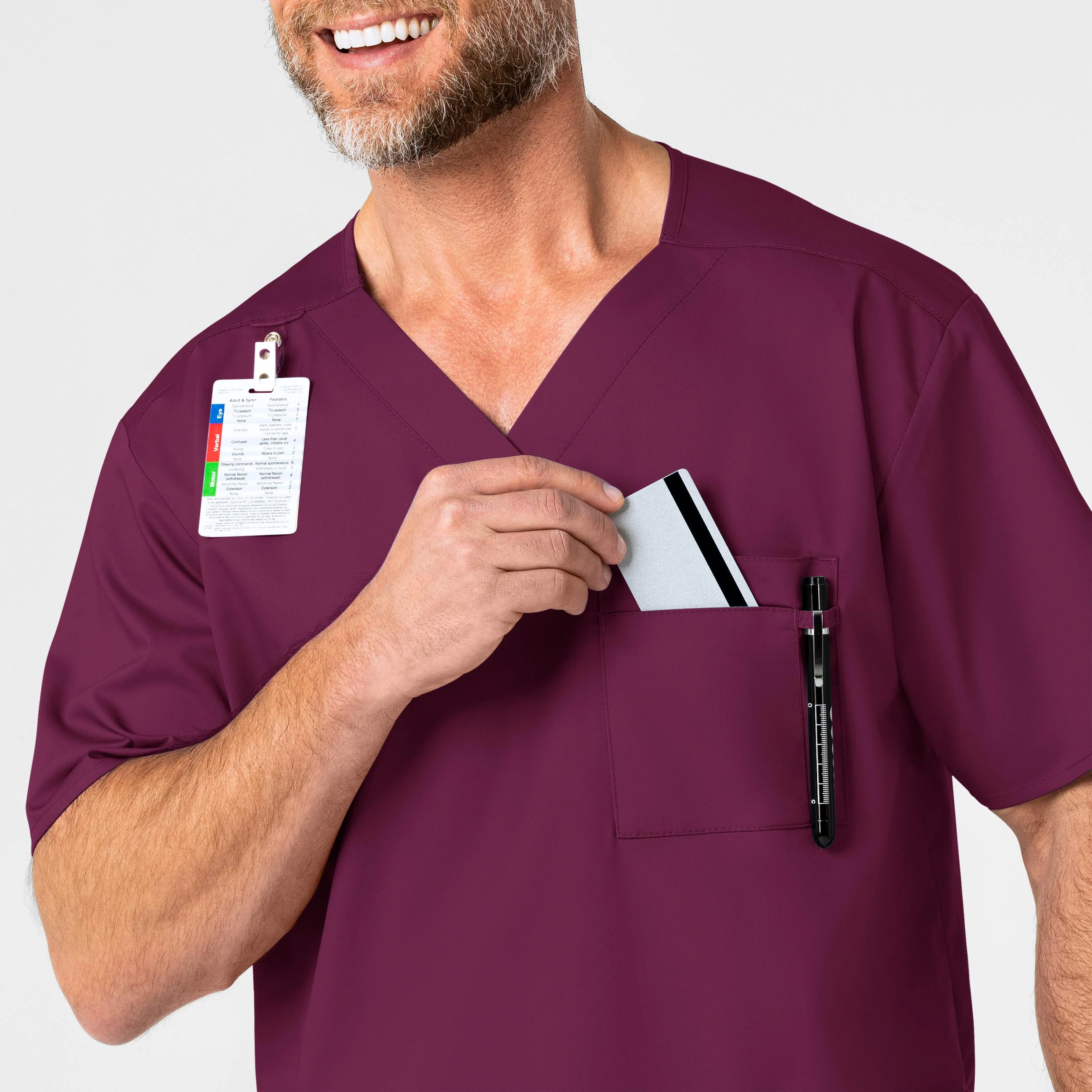 WonderWORK Men's V-Neck Scrub Top - Wine - Image 6