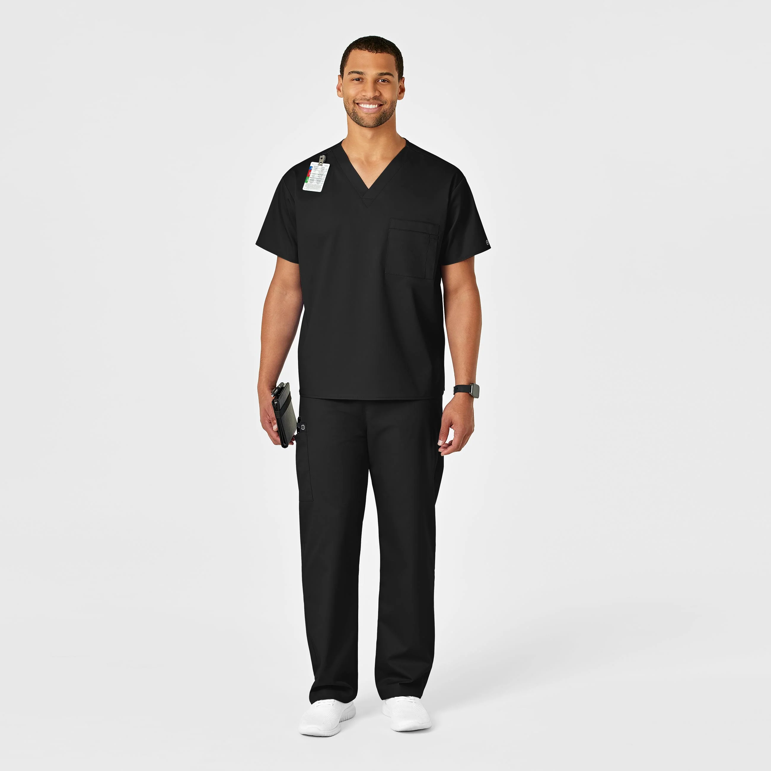 WonderWORK Unisex Drawstring Cargo Scrub Pant - Black - Image 3