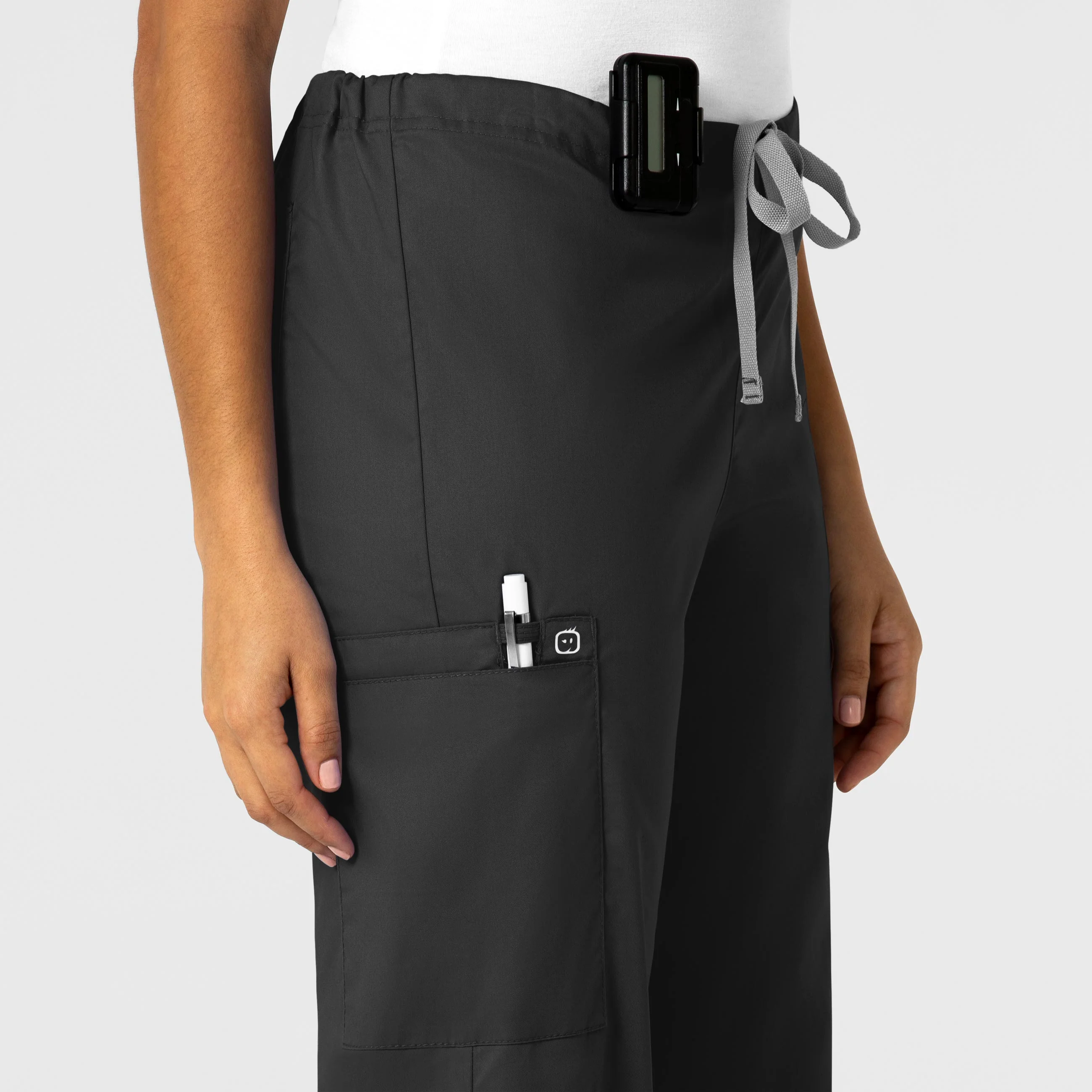 WonderWORK Unisex Drawstring Cargo Scrub Pant - Black - Image 6