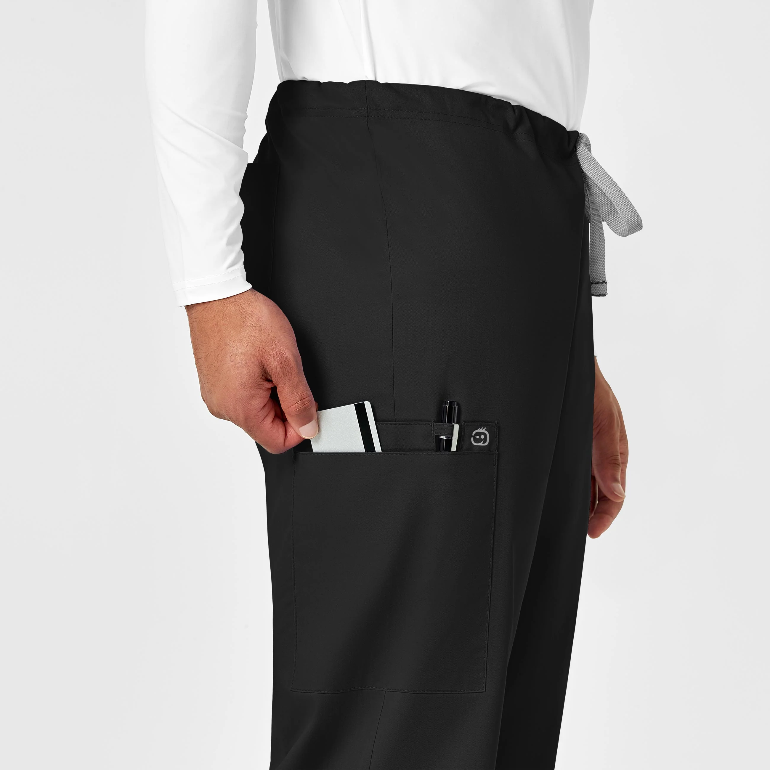 WonderWORK Unisex Drawstring Cargo Scrub Pant - Black - Image 8