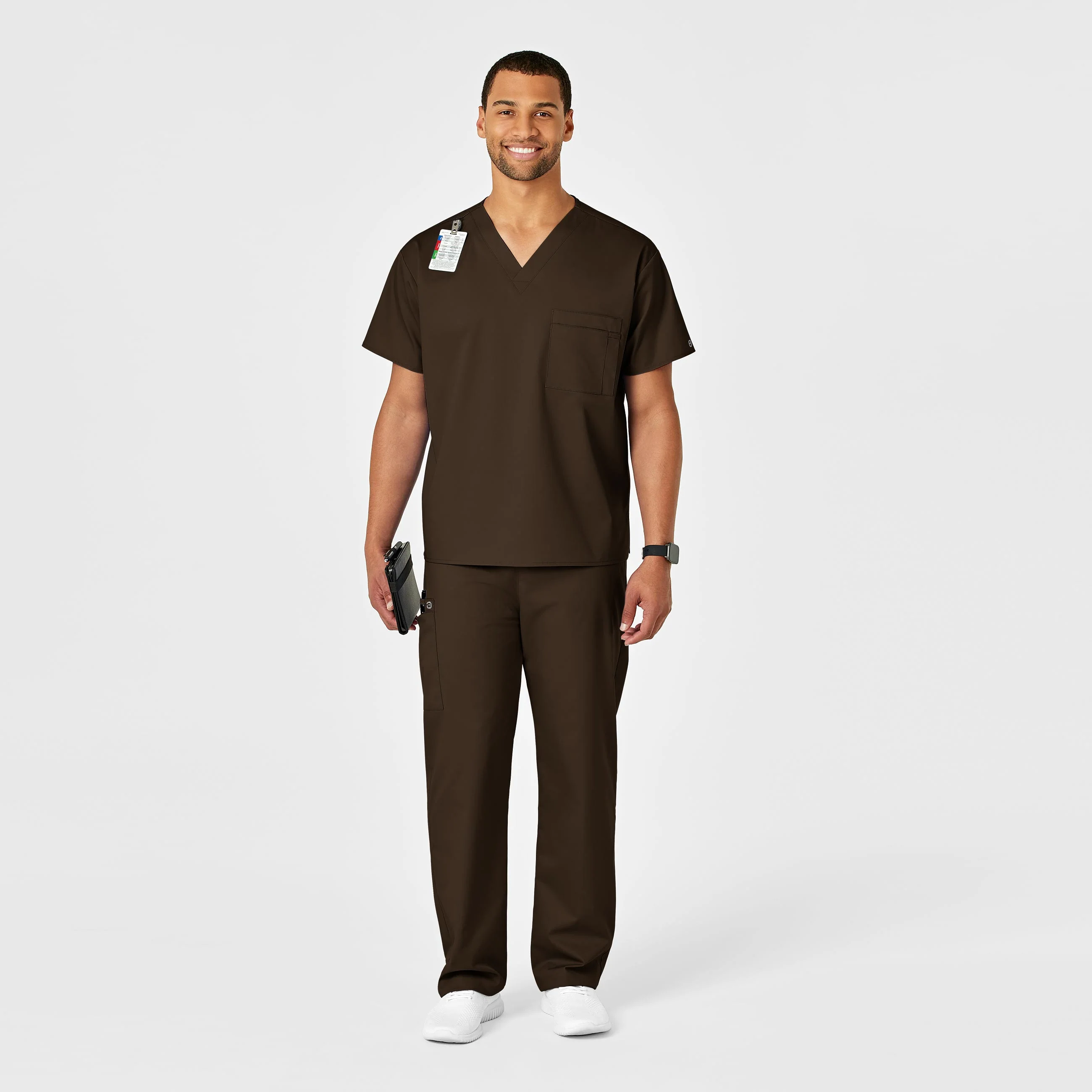 WonderWORK Unisex Drawstring Cargo Scrub Pant - Chocolate - Image 3