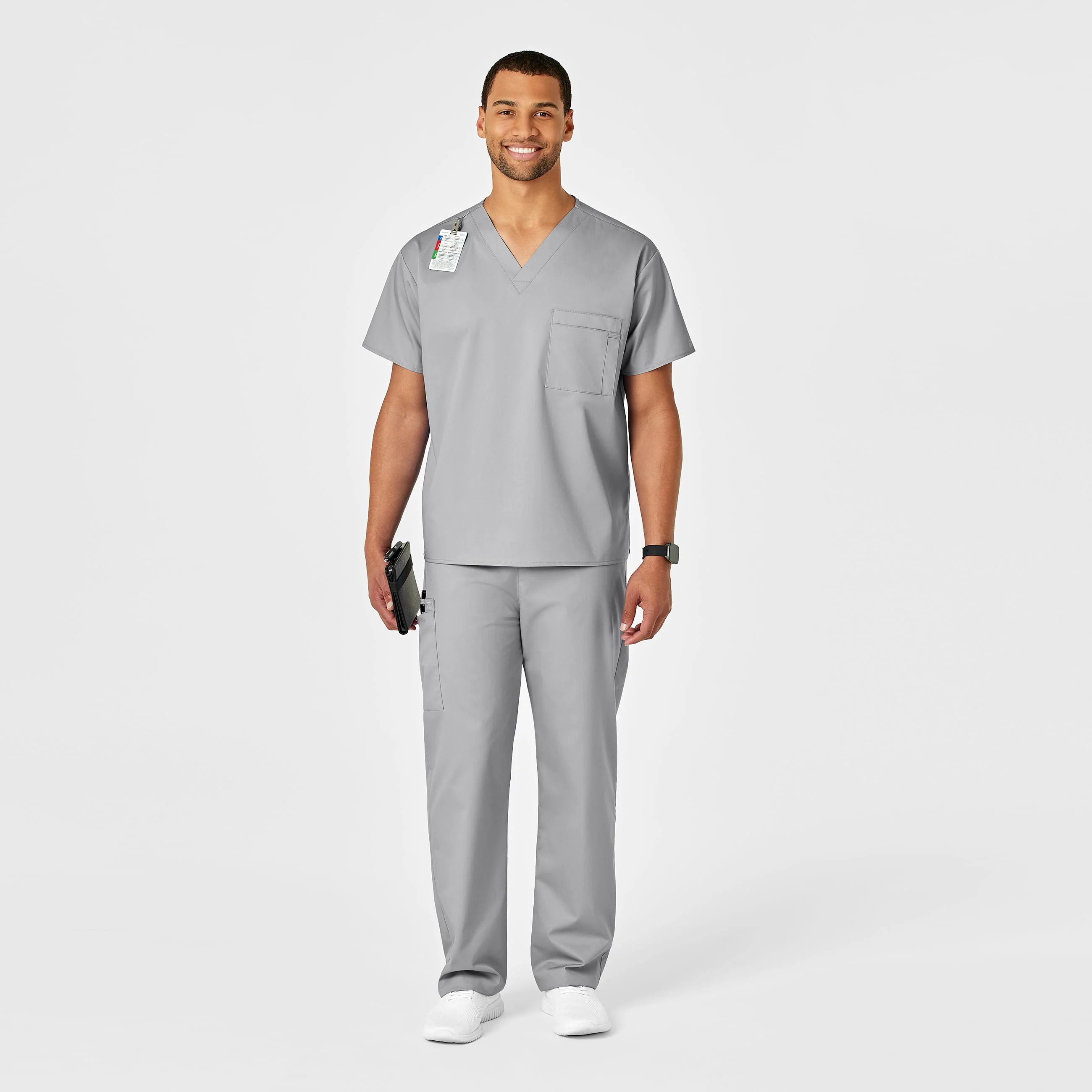 WonderWORK Unisex Drawstring Cargo Scrub Pant - Grey - Image 3