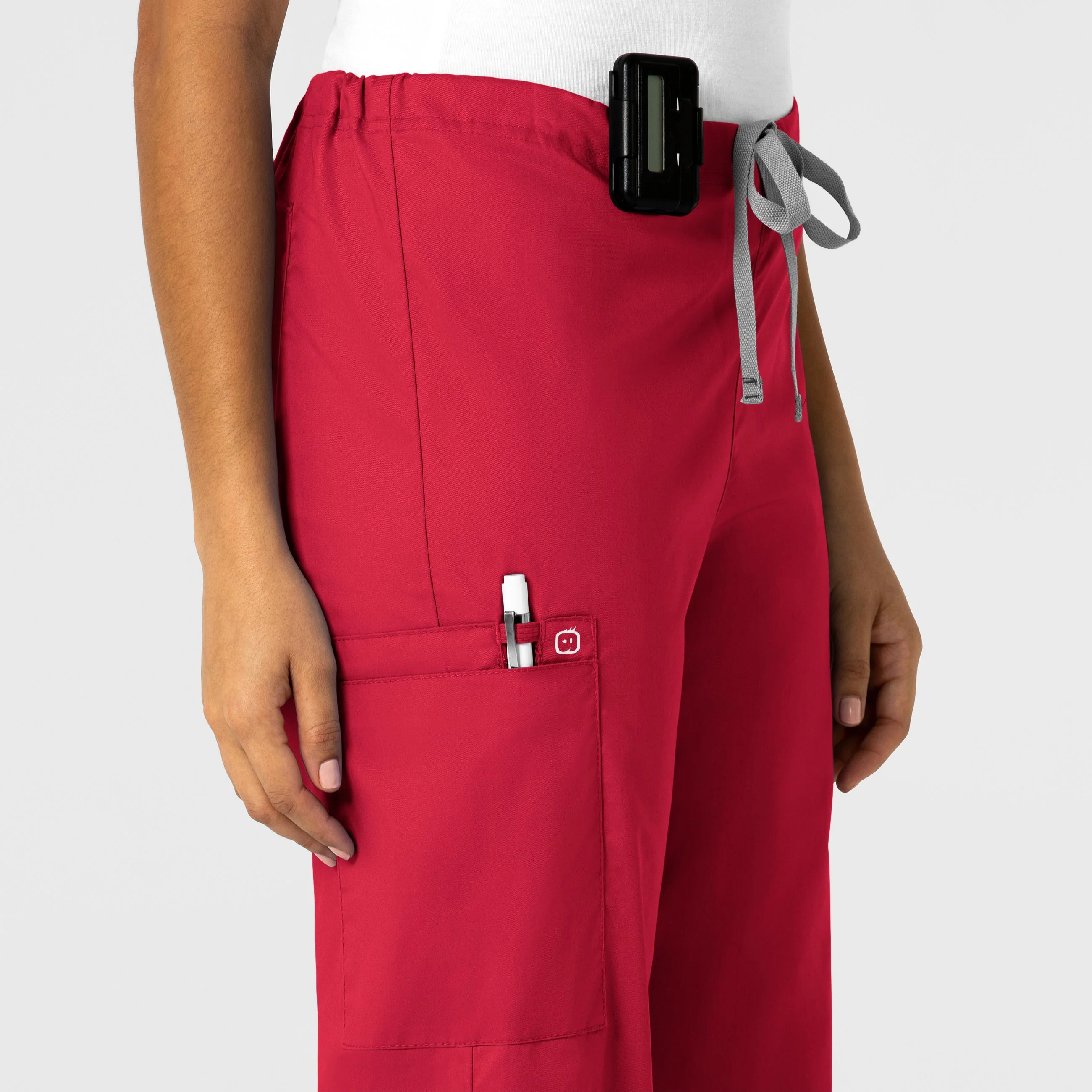 WonderWORK Unisex Drawstring Cargo Scrub Pant - Red - Image 6