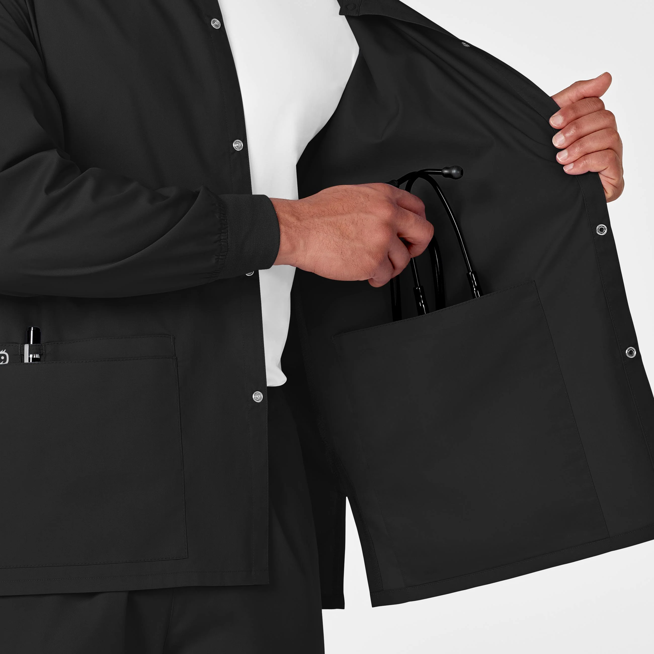 WonderWORK Unisex Snap Front Scrub Jacket - Black - Image 10