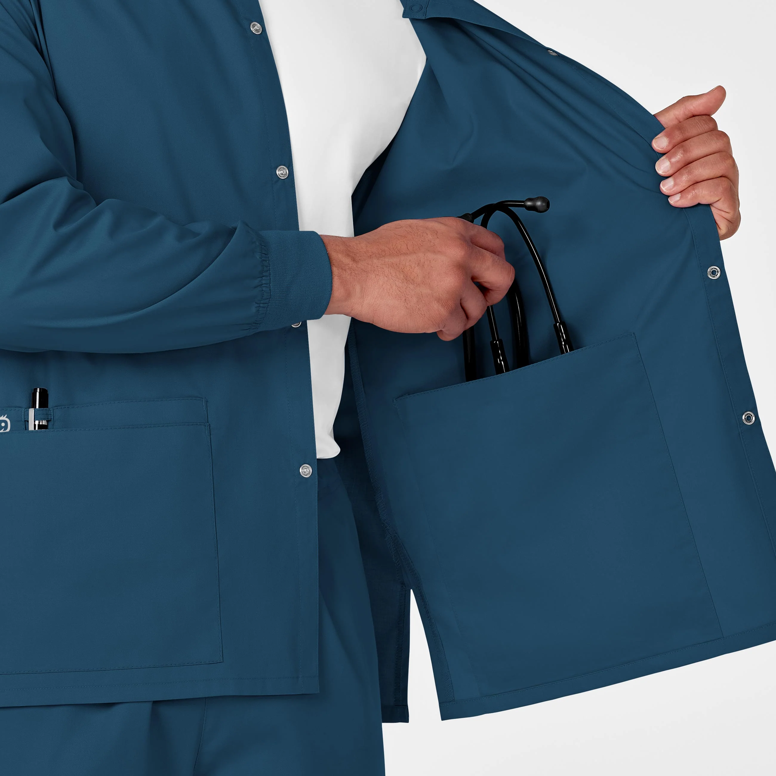 WonderWORK Unisex Snap Front Scrub Jacket - Caribbean - Image 10