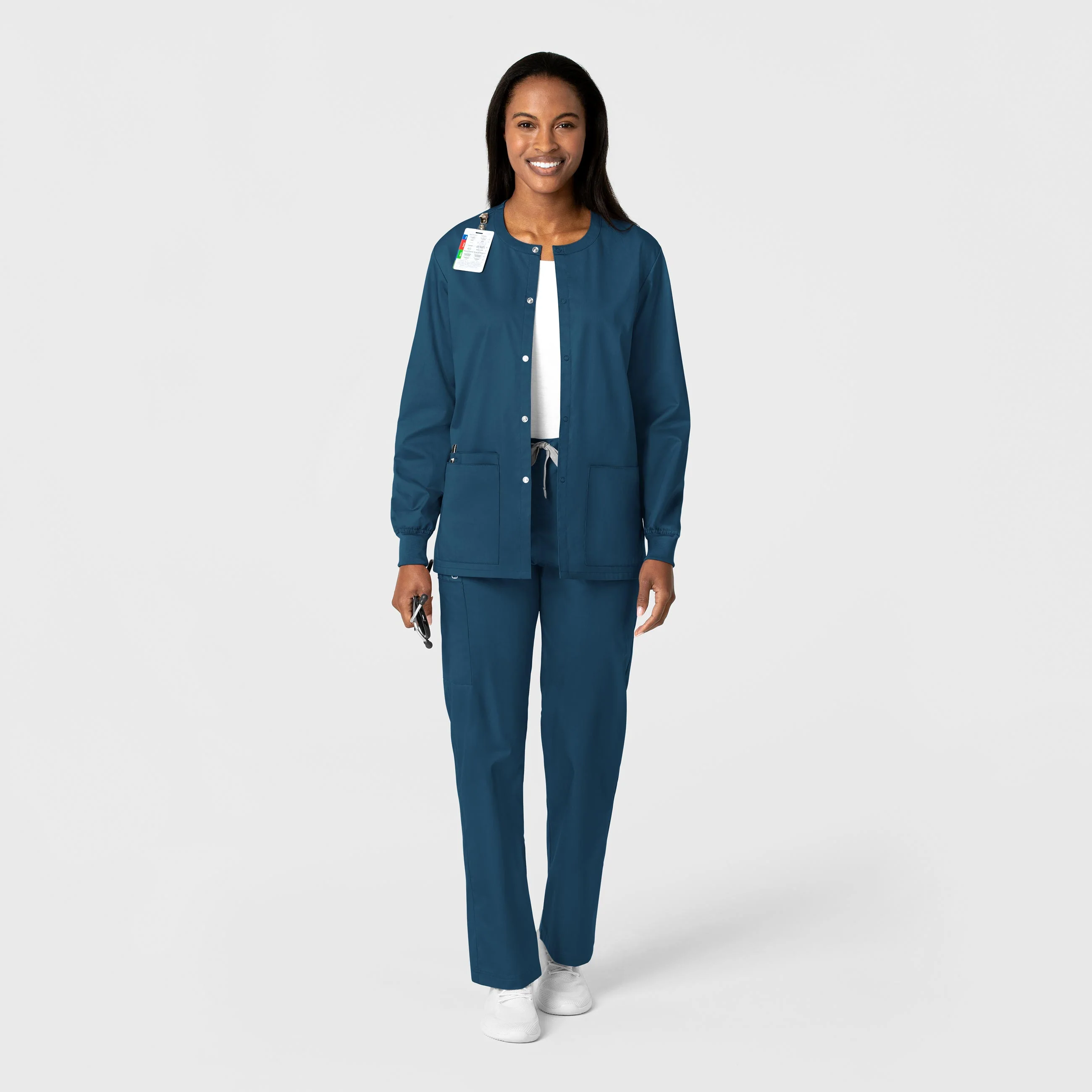 WonderWORK Unisex Snap Front Scrub Jacket - Caribbean - Image 3