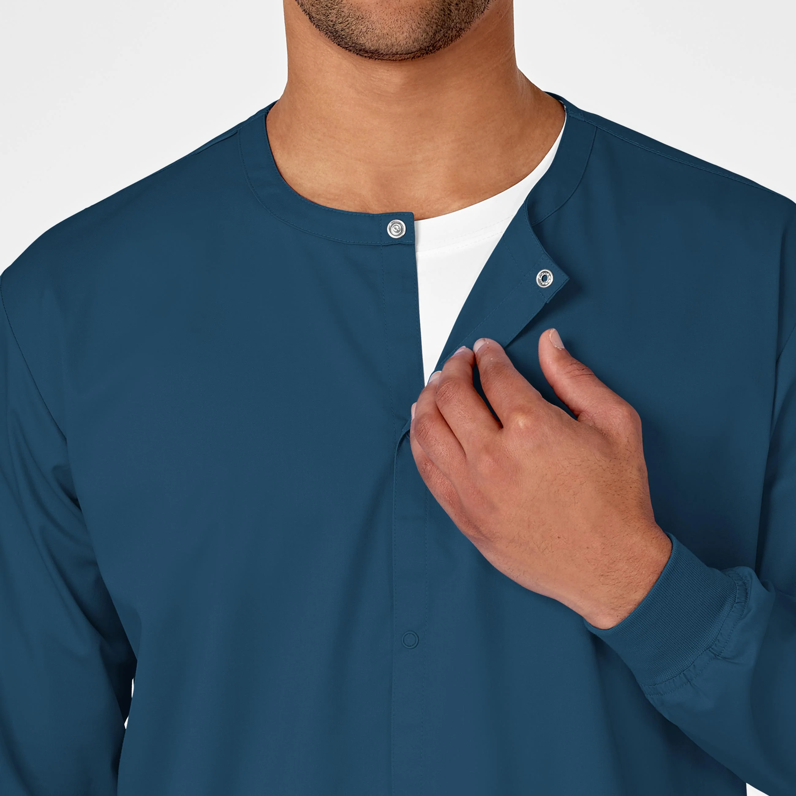 WonderWORK Unisex Snap Front Scrub Jacket - Caribbean - Image 6