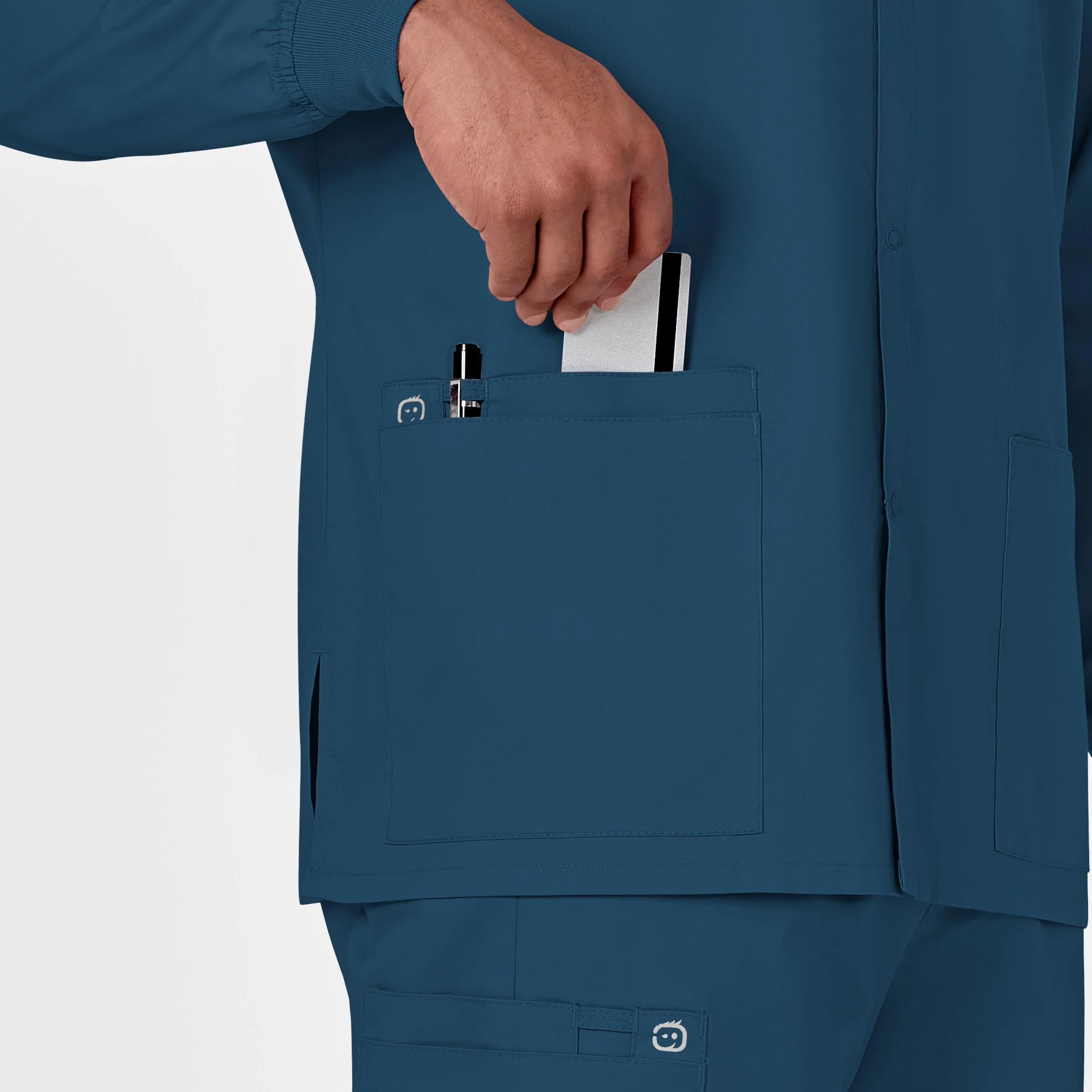 WonderWORK Unisex Snap Front Scrub Jacket - Caribbean - Image 8