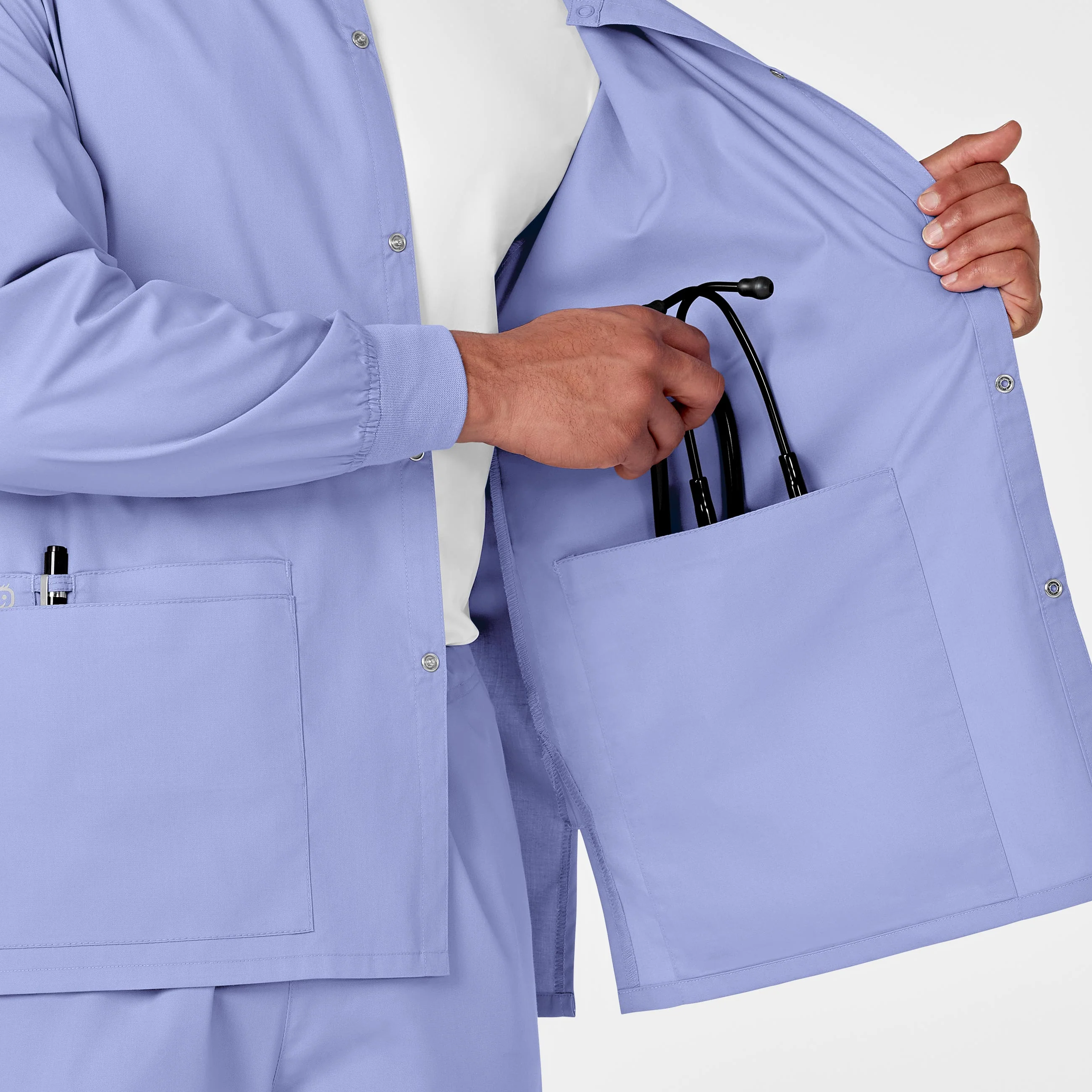 WonderWORK Unisex Snap Front Scrub Jacket - Ceil Blue - Image 10
